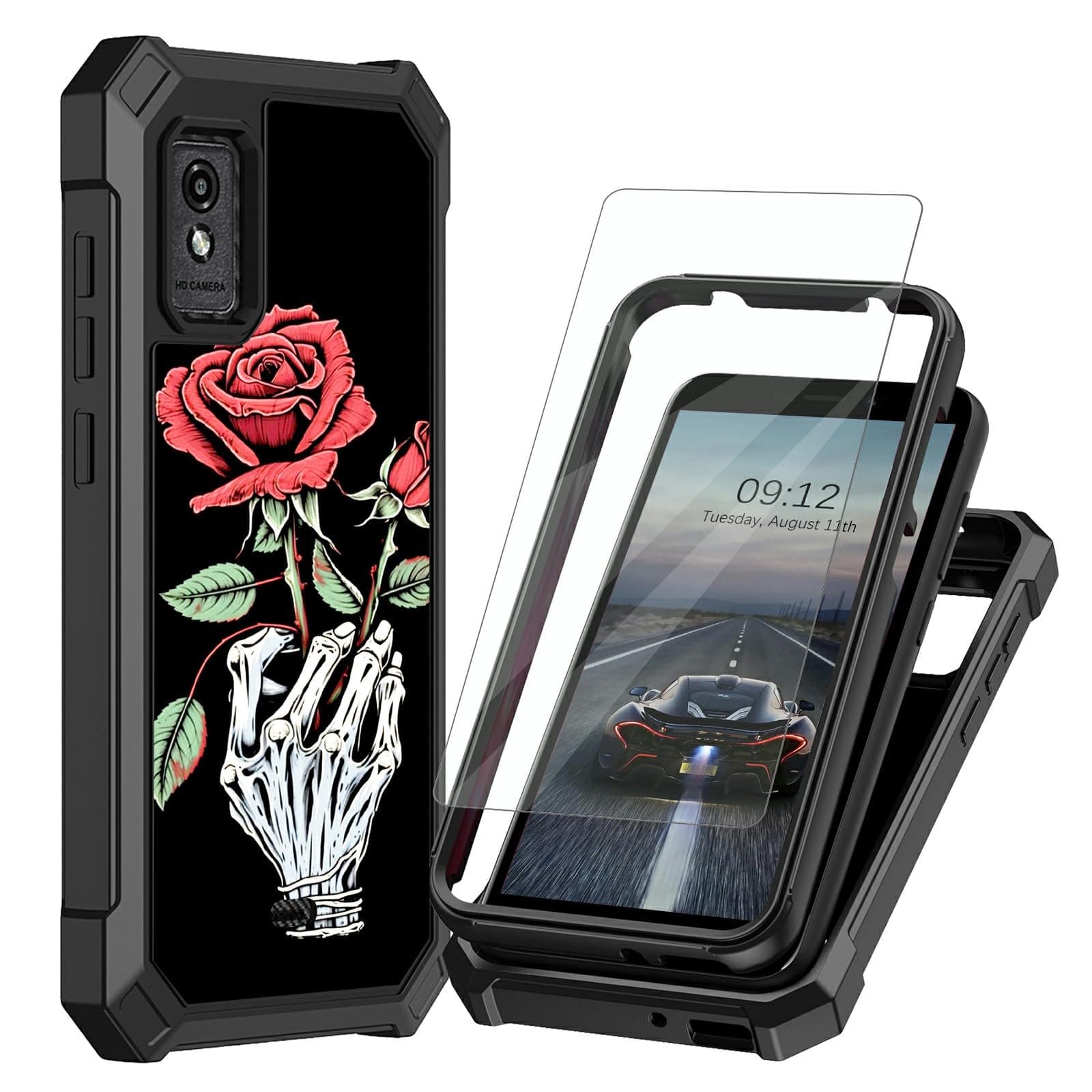 BEOTIWAD Case for BLU Studio Mini 2023 5.5" with Screen Protector,Dual Layer Heavy Duty Hard PC+Soft TPU Shockproof Protection Cover for BLU Studio Mini 2023,Skull Rose