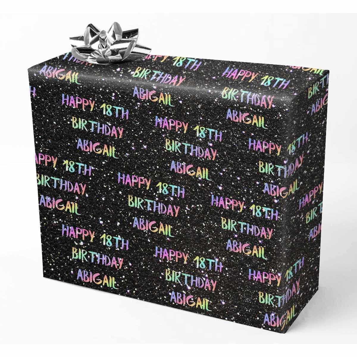 Customized Wrapping Paper for Men Women Kids Boys Girls Rainbow Happy Birthday Text Black Custom Name Birthday Gift Wrapping Paper Roll for Father's Mother's Day Birthday Graduation Party