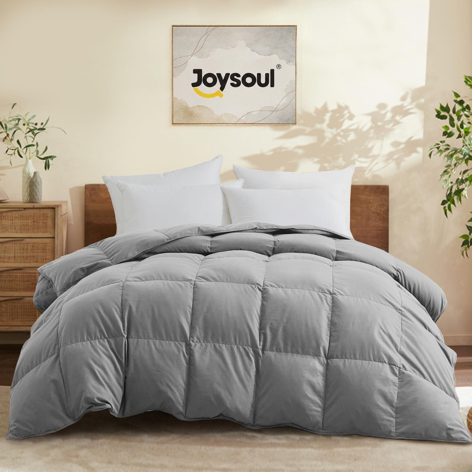 Joysoul Twin Size Down Comforter - All Season Ultra Soft Goose Down & Feather Fiber Fill, Luxury Hotel Dark Gray Duvet Insert with Corner Tabs (68" X 88")