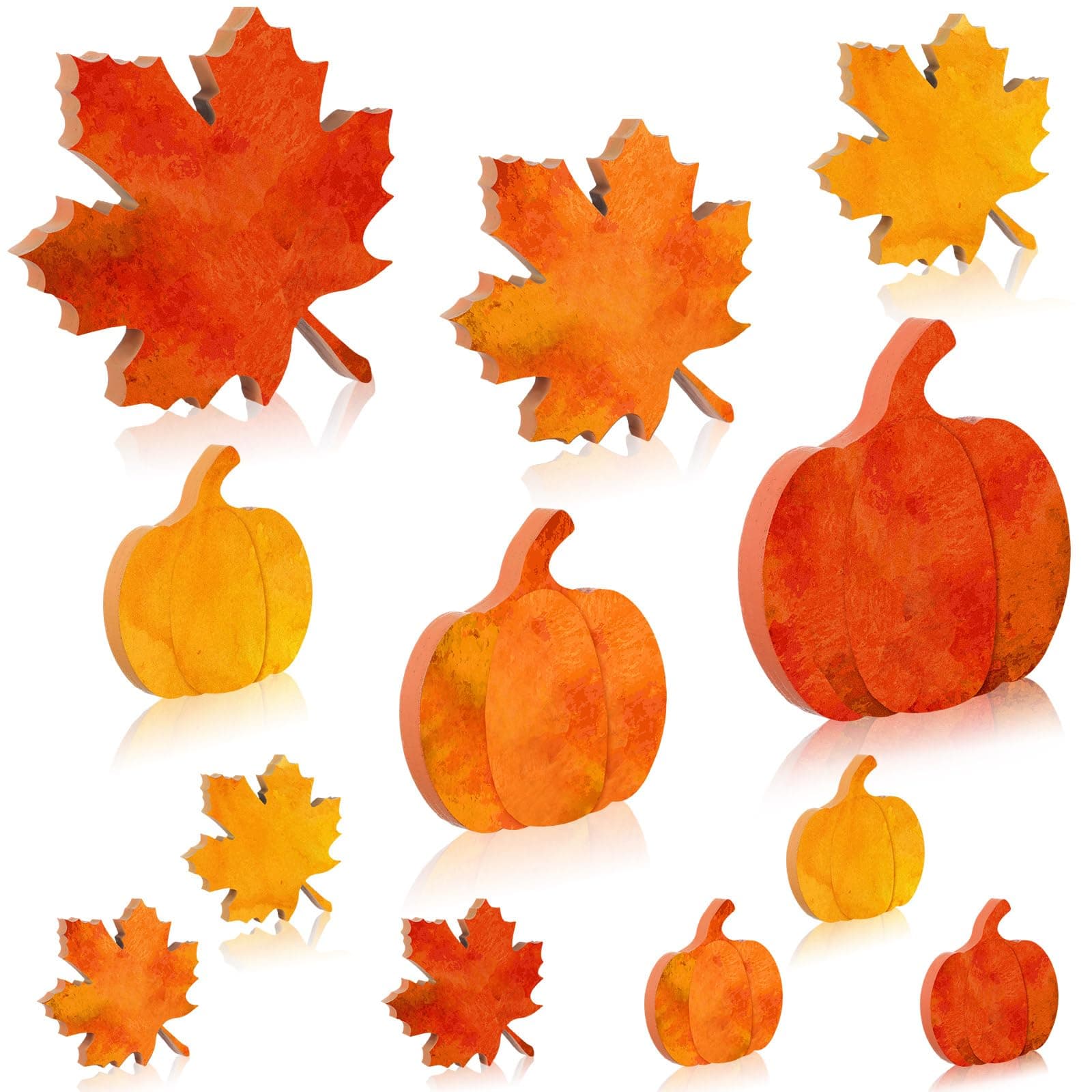 Bencailor 12 Pcs Fall Decor Thanksgiving Tiered Tray Decor Pumpkins Maple Leaf Wooden Sign Fall Centerpiece for Table Thanksgiving Tabletop Sign for Home Desk Office Party Decoration