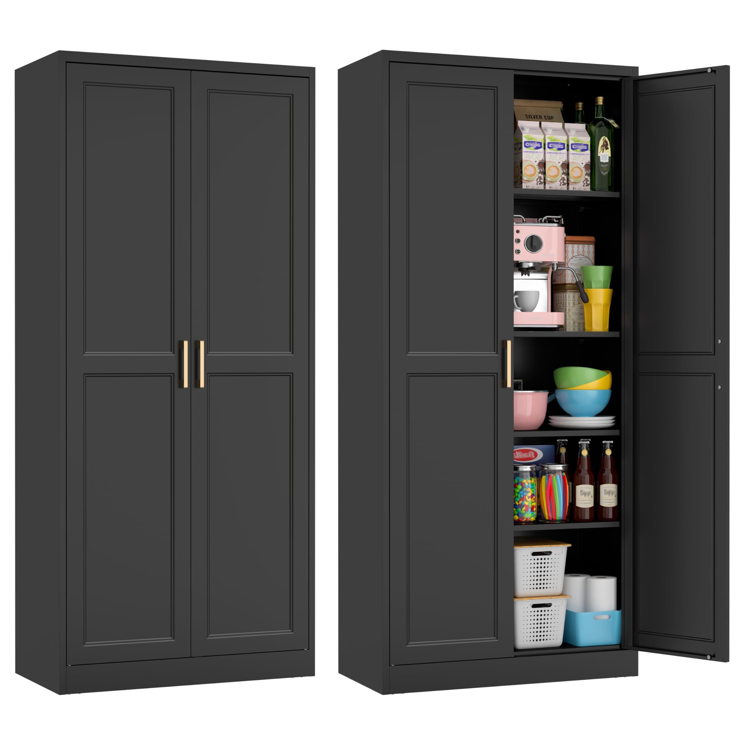 Kubohogar 71" Tall Metal Kitchen Pantry Cabinet, Storage Cabinet with Doors
