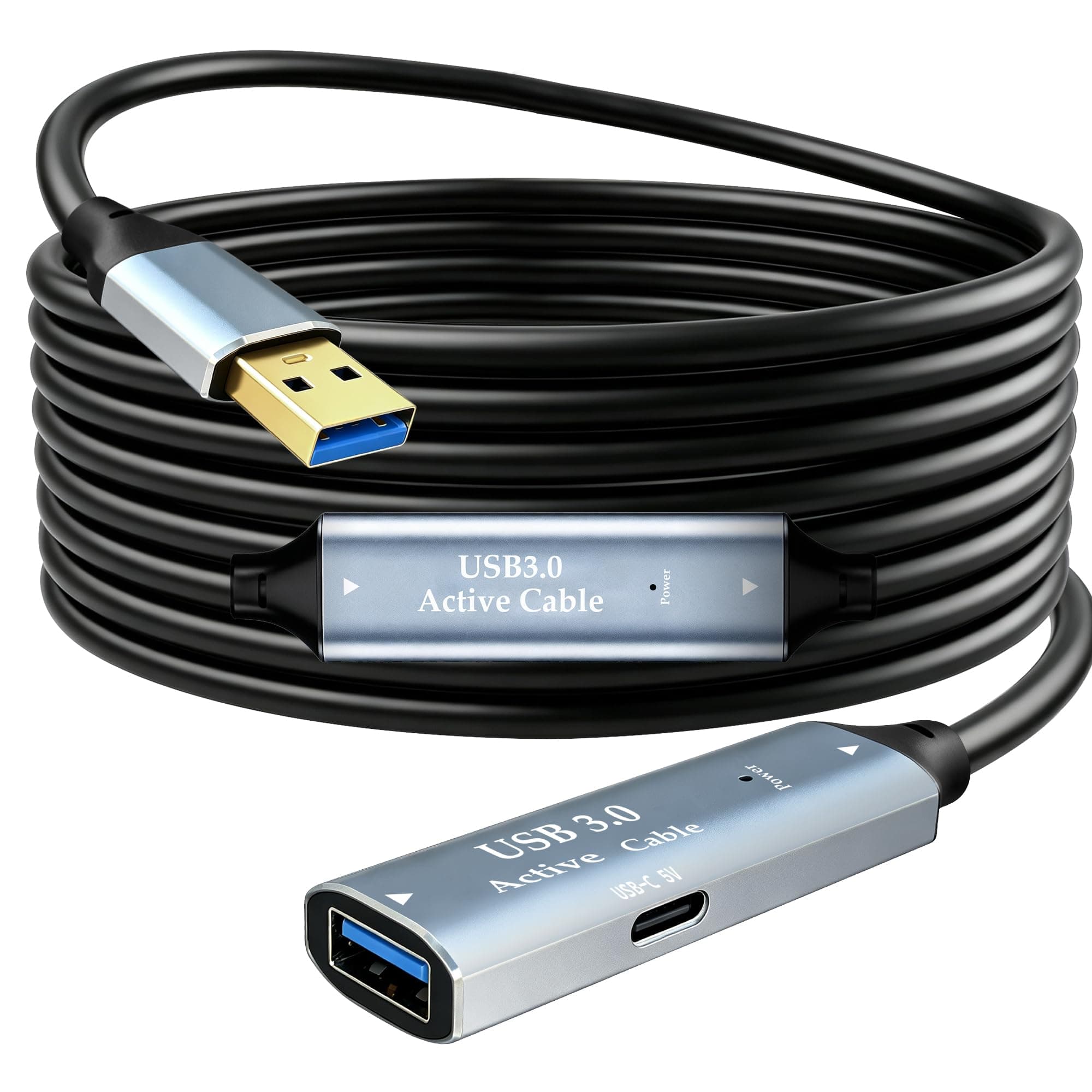 Tan QY 50ft USB 3.0 Active Extension Cable with Signal Booster & USB-C Port