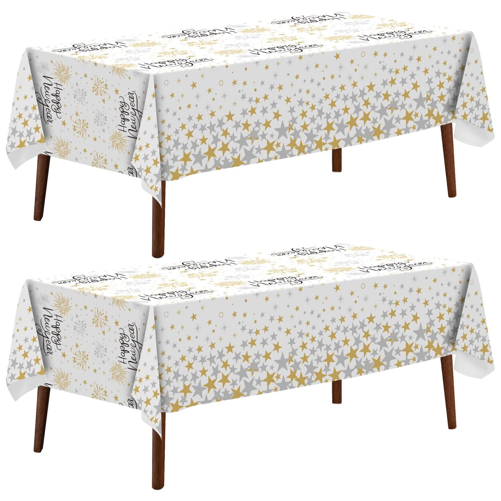 CXPSINC 2 Pack New Year Tablecloth Disposable Plastic Happy New Year Tablecloth Rectangle Table Cover for 2026 New Years Eve Party Decoration Supplies 54 x 108 Inches