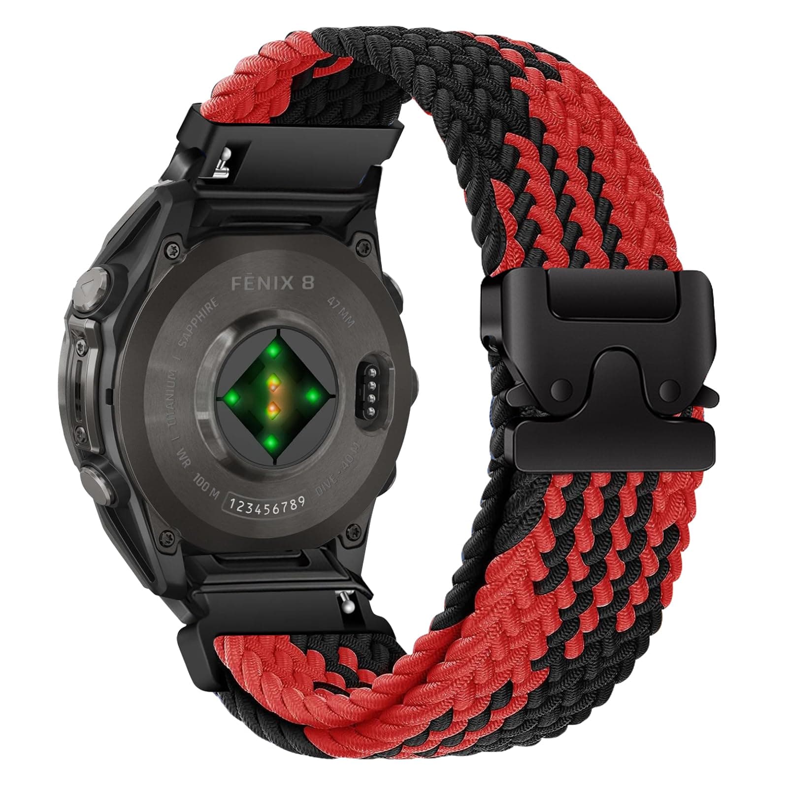 Nylon Braided Loop Watch Band for Garmin Tactix 8 47mm/Descent G2/Garmin Fenix 8/Fenix E 47mm/Fenix 7/7 Pro/Fenix 6/6 Pro, Secure Parachute-Style Buckle Strap for Garmin QuickFit 22 mm, Black and Red