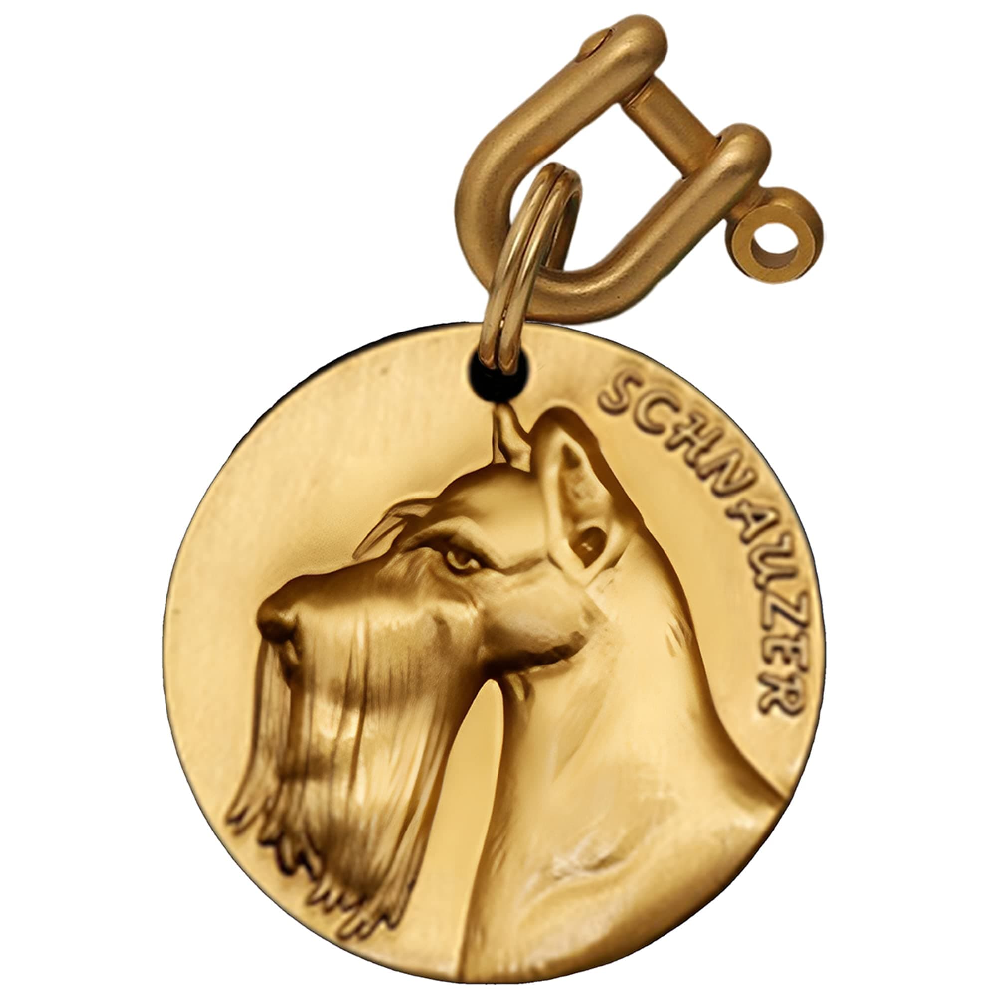 Solid Brass Dogs ID Tags with Lettering Engraving, Front 3D Relief Pattern, Back Laser Engraved Custom Text, Personalized Name Tags for Small, Medium, Large Dog - Schnauzer(A3)