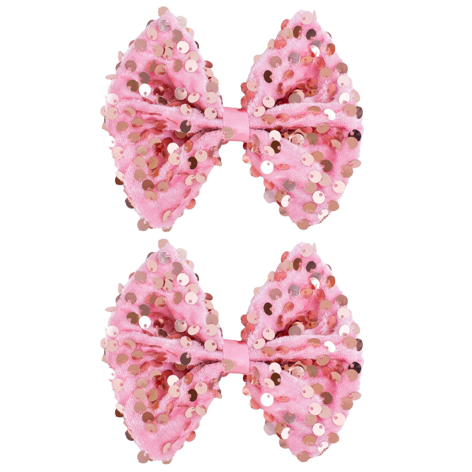 Sparkly Sequin Velvet Hair Bows, Rose Gold
