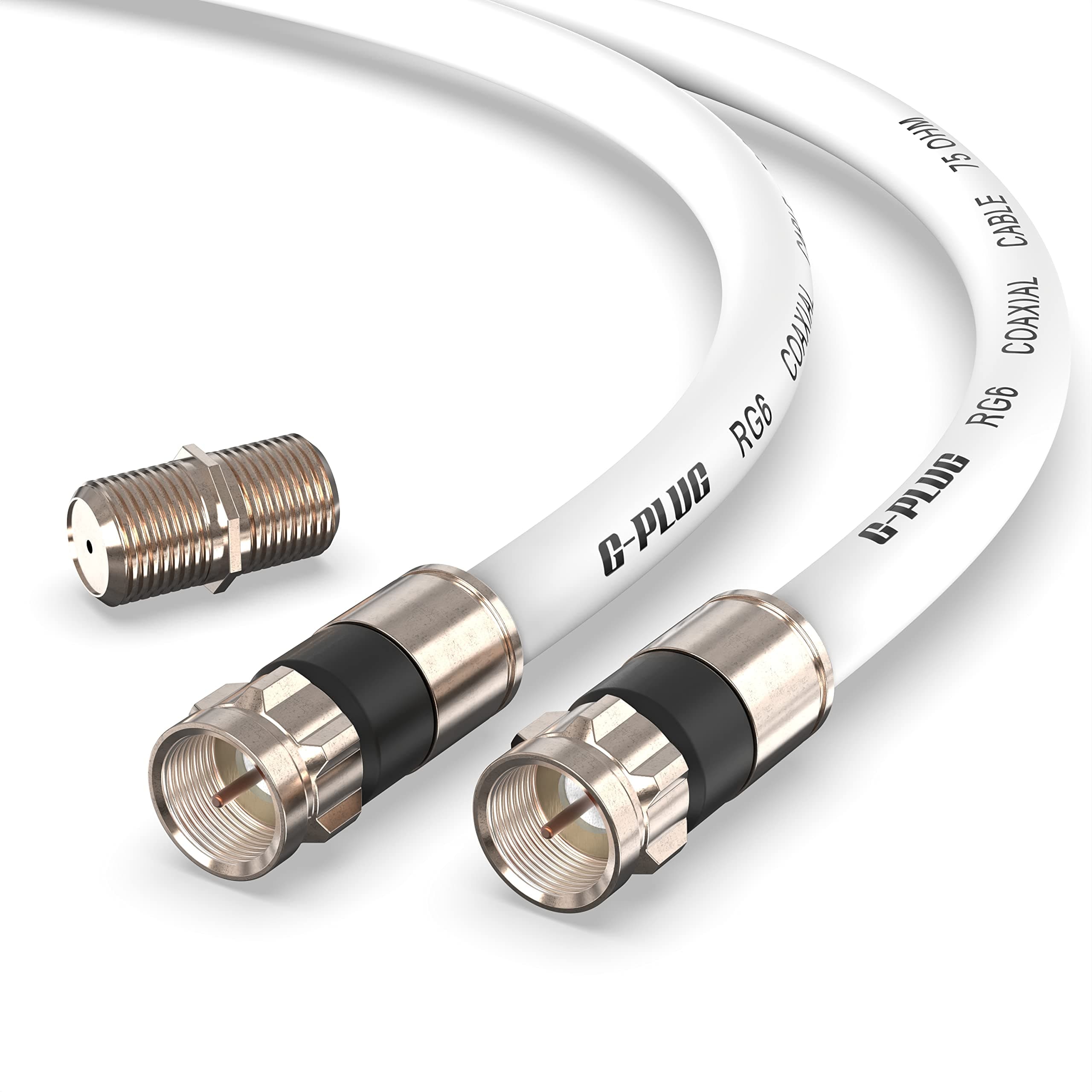 G-PLUG 150FT RG6 Coaxial Cable Connectors Set – High-Speed Internet, Broadband, Digital TV Aerial, Satellite Extension – Weather-Sealed Double Rubber O-Ring and Compression Connectors – White