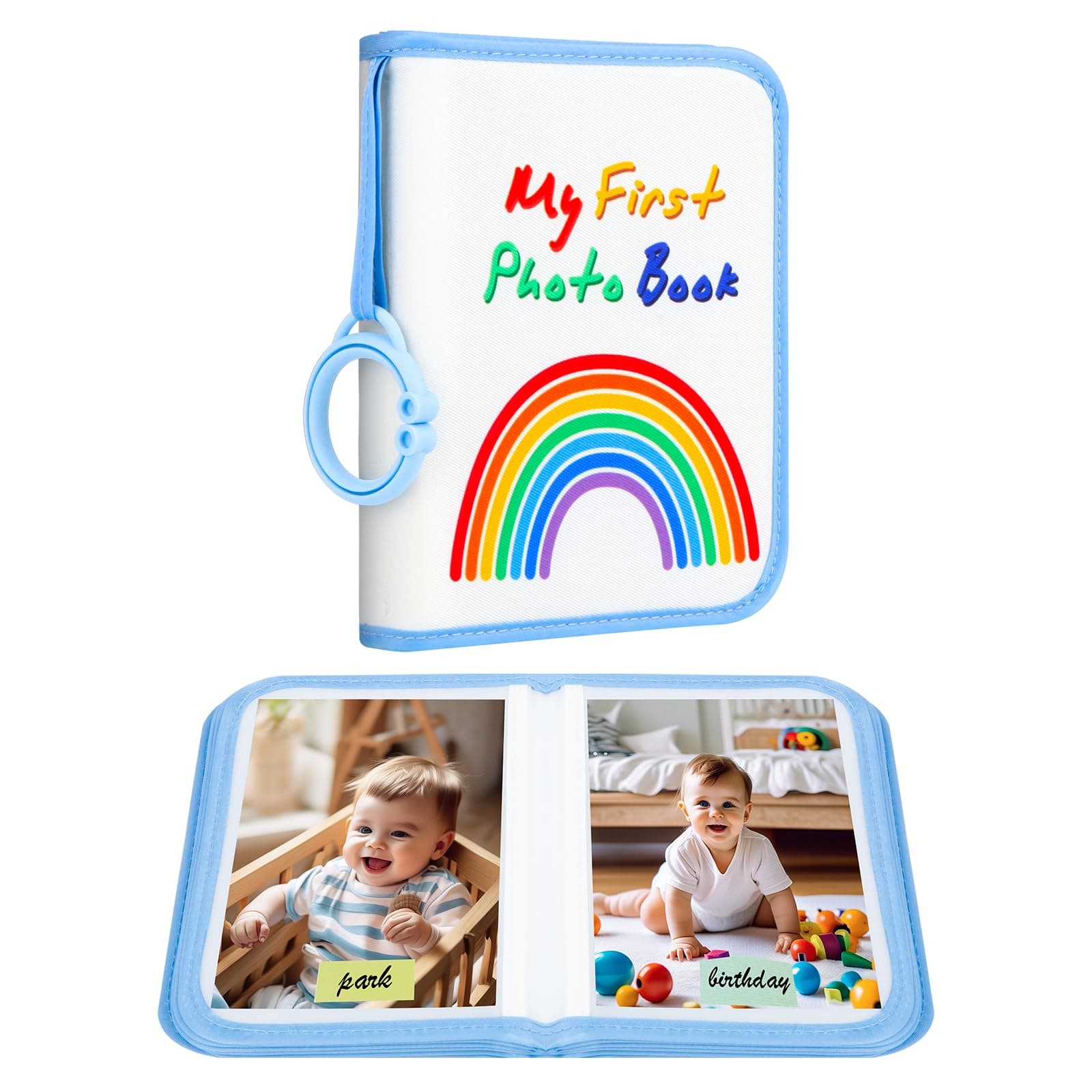 Xfveiwoo My First Baby Photo Album, 21 4x6 Photos, Soft Cloth, Blue