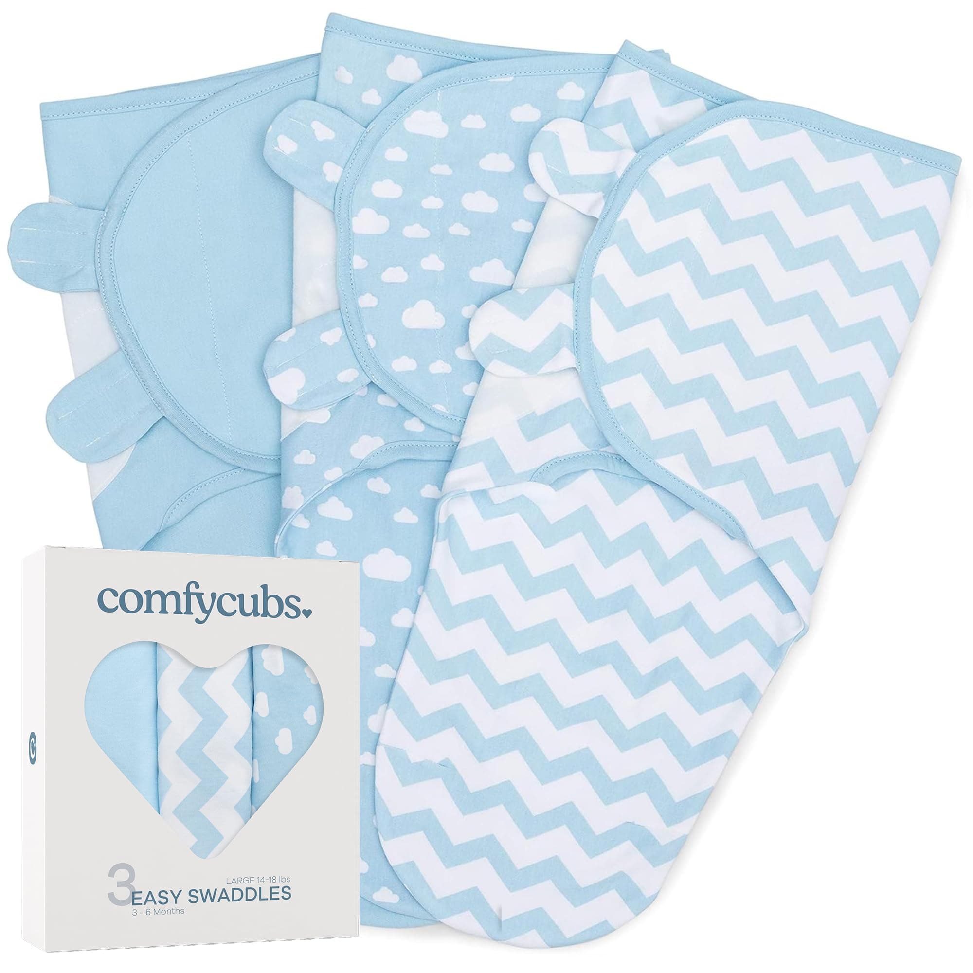 Comfy Cubs Easy Swaddle Blanket 3 Pk L - Newborn Wrap, Blue