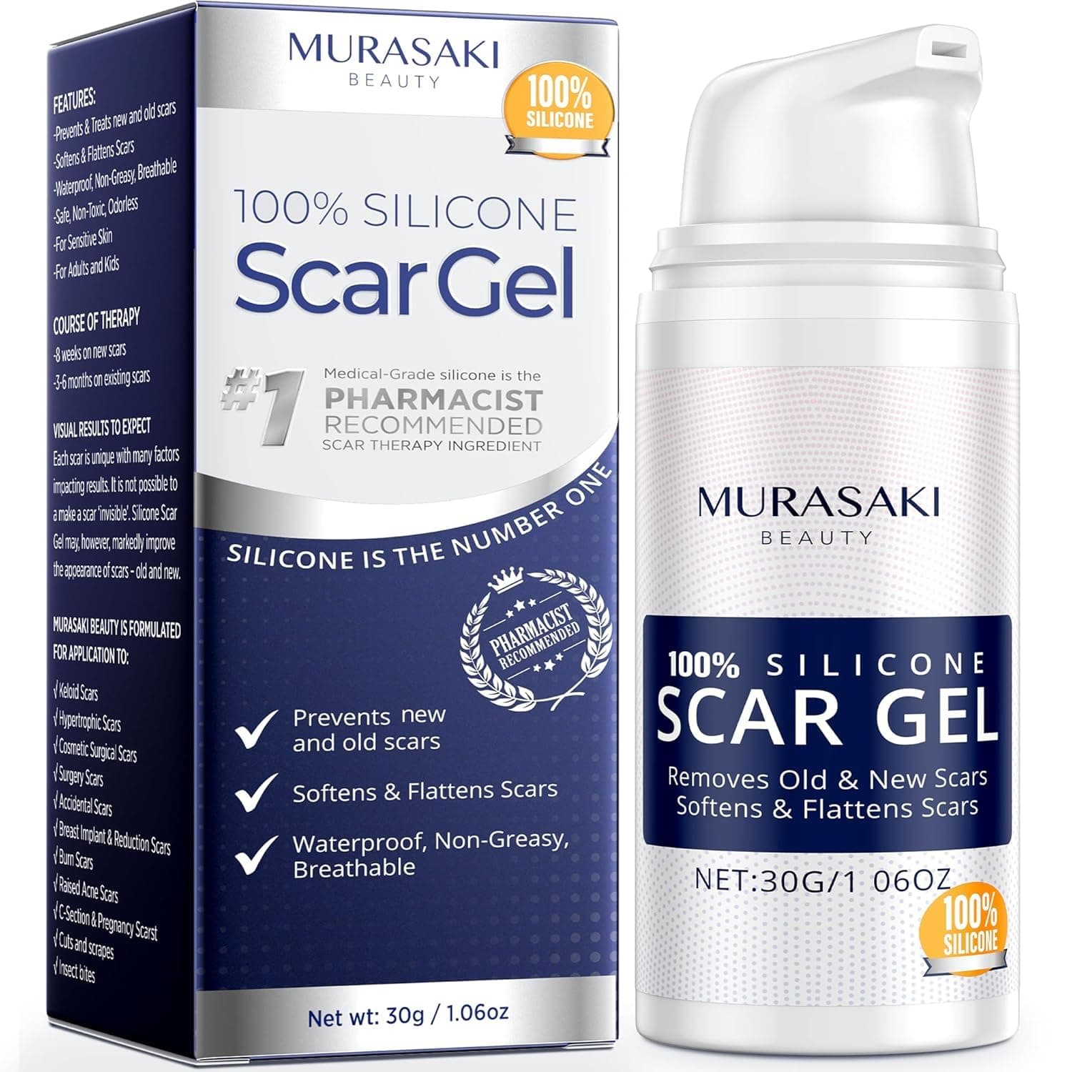 100% Silicone Scar Gel 30g - Advanced Scar Gel for Surgical Scars, C-Section, Stretch Marks, Injury, Burns, Keloids, Old and New Scars