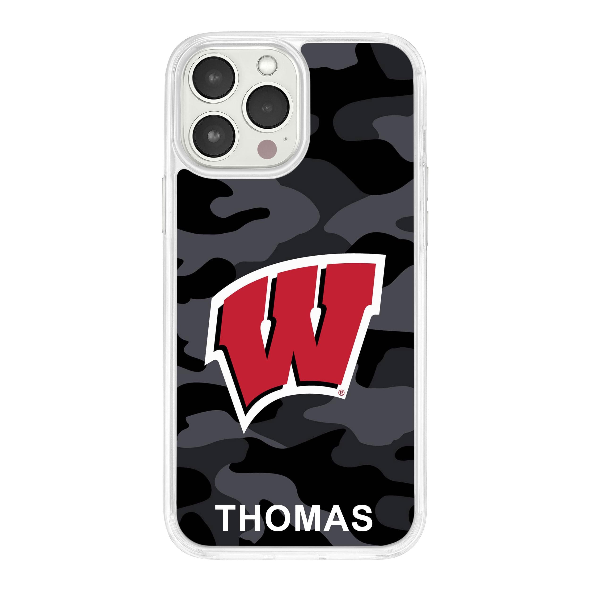 Affinity Bands Wisconsin Badgers HD Custom Name Phone Case Compatible with MagSafe Apple iPhone 13 Pro Max (Camo)