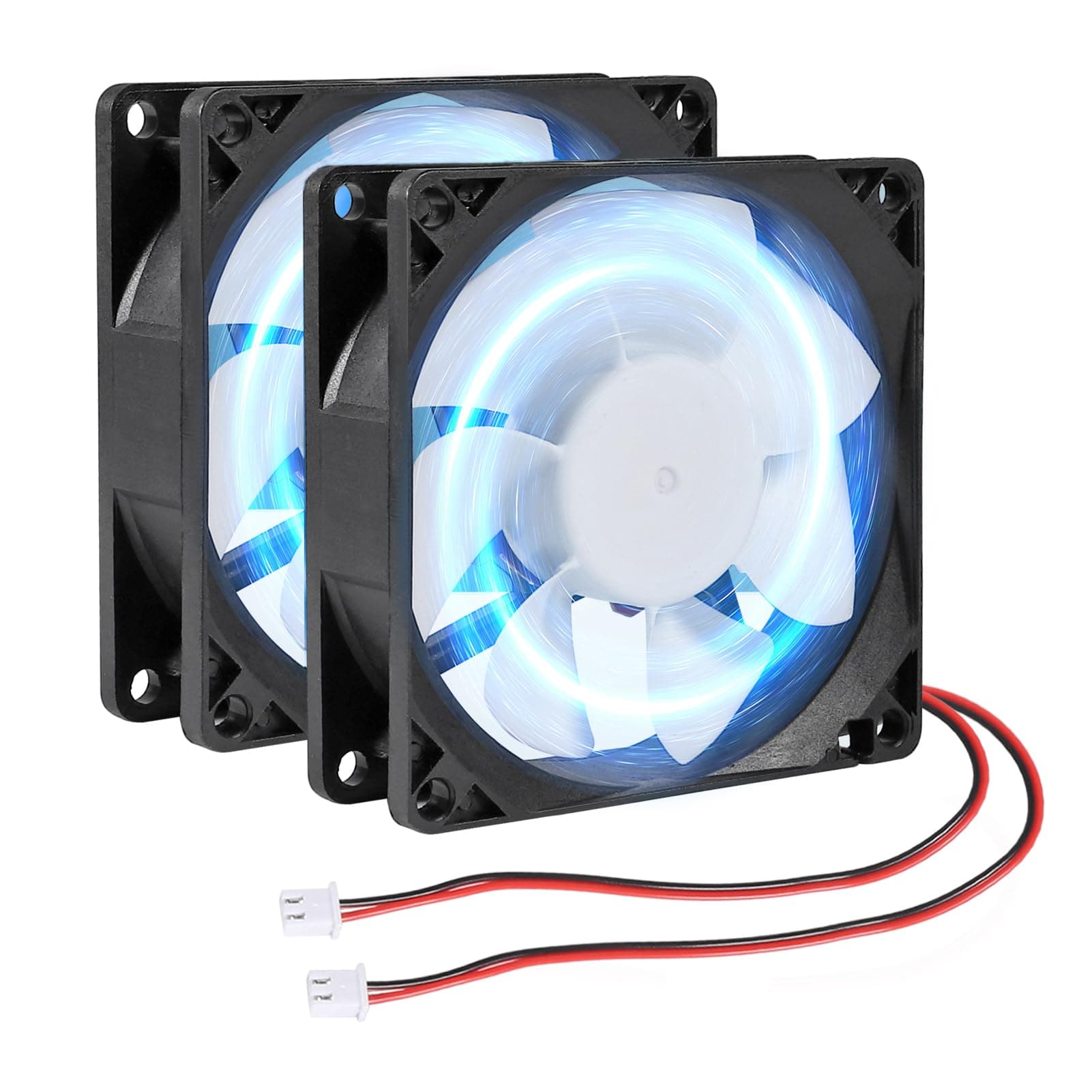 2Pcs 80mm/3.15inch for DC Fan 5V Computer Case Fan 80x80x25mm 2Pin 8025 Blue LED Power Cooling Fan DC Brushless Cooler Fan 8cm for PC Case CPU Brushless Axial Radiator Fan