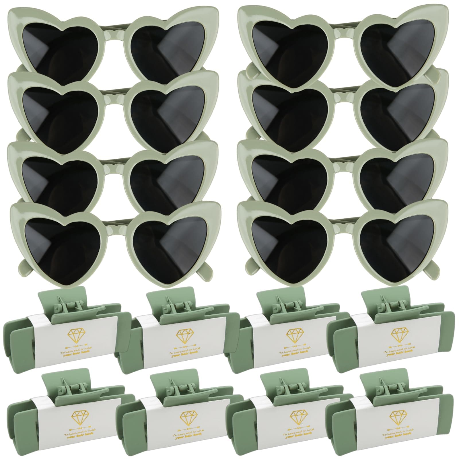 16pcs Bridesmaid Proposal Gifts 4.1inch square Bachelorette hair Claw Clip heart Sunglasses set of 16 Girls Trendy gift for Wedding Party Favors(16pcs Sage Green)