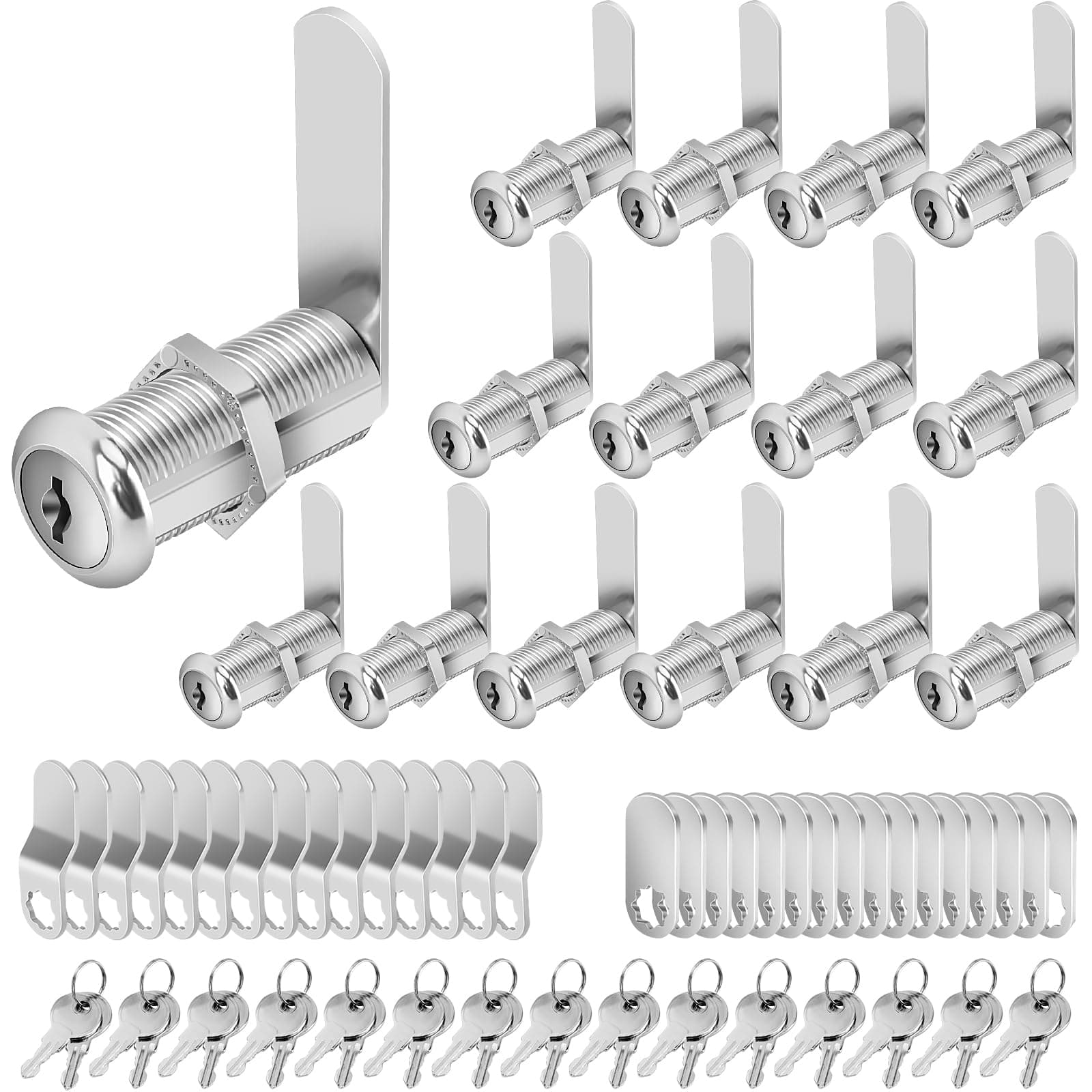 Cylinnda Cabinet Lock Set, 1-1/2" Long Keyed Alike Cam Locks, 15 Pack, Zinc Alloy, for RV Storage, Tool Box, Cabinets & Thick Drawers