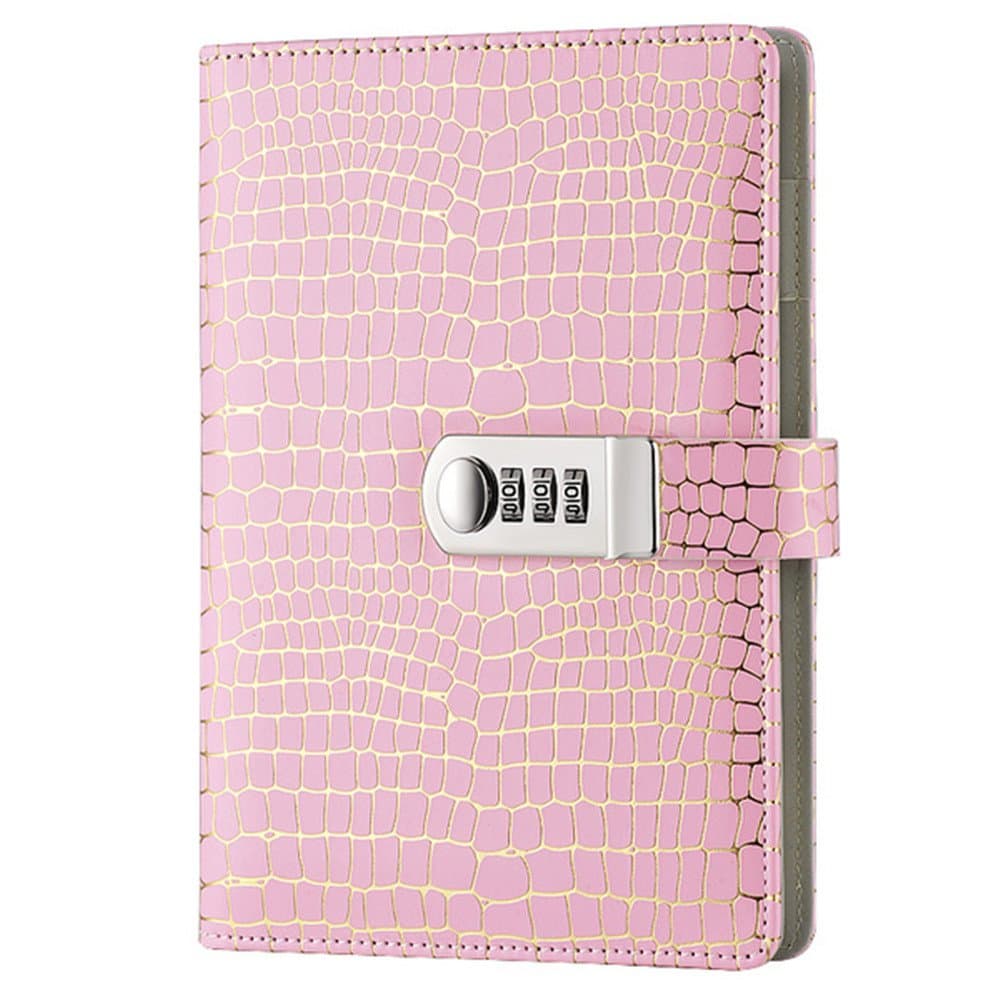JunShop Stationery Notebook Password Journal with Lock Diary Creative Password Diary Student Handbook Notepad Locking Journal Diary (Pink)