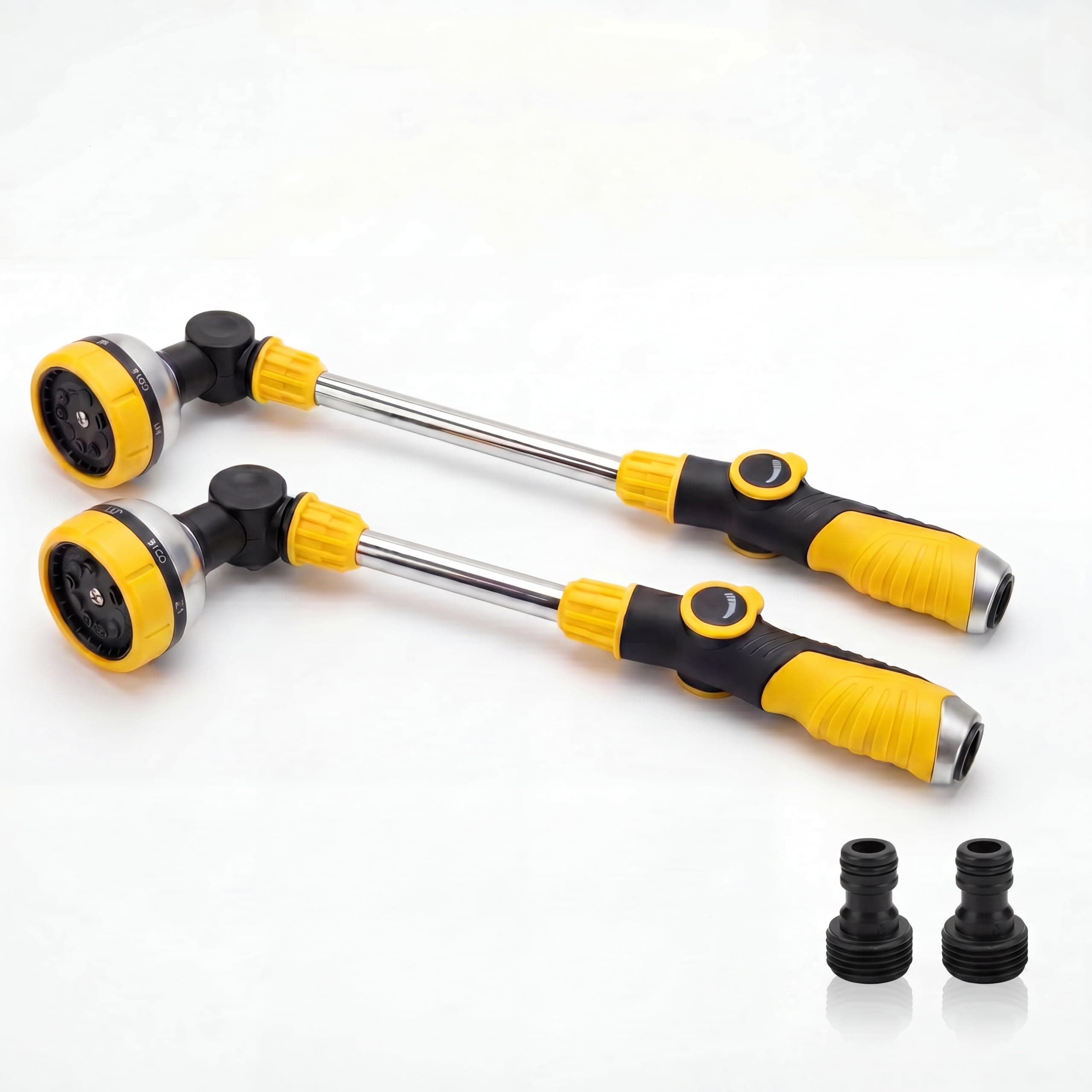 Bokon 2 Pack Garden Hose Watering Wand 18.5'' with 180° Rotating Head, 8 Adjustable Spray Patterns, Ergonomic Non-Slip Handle & Quick Connect - Watering Hanging Plants, Lawn, Garden & Car Washing