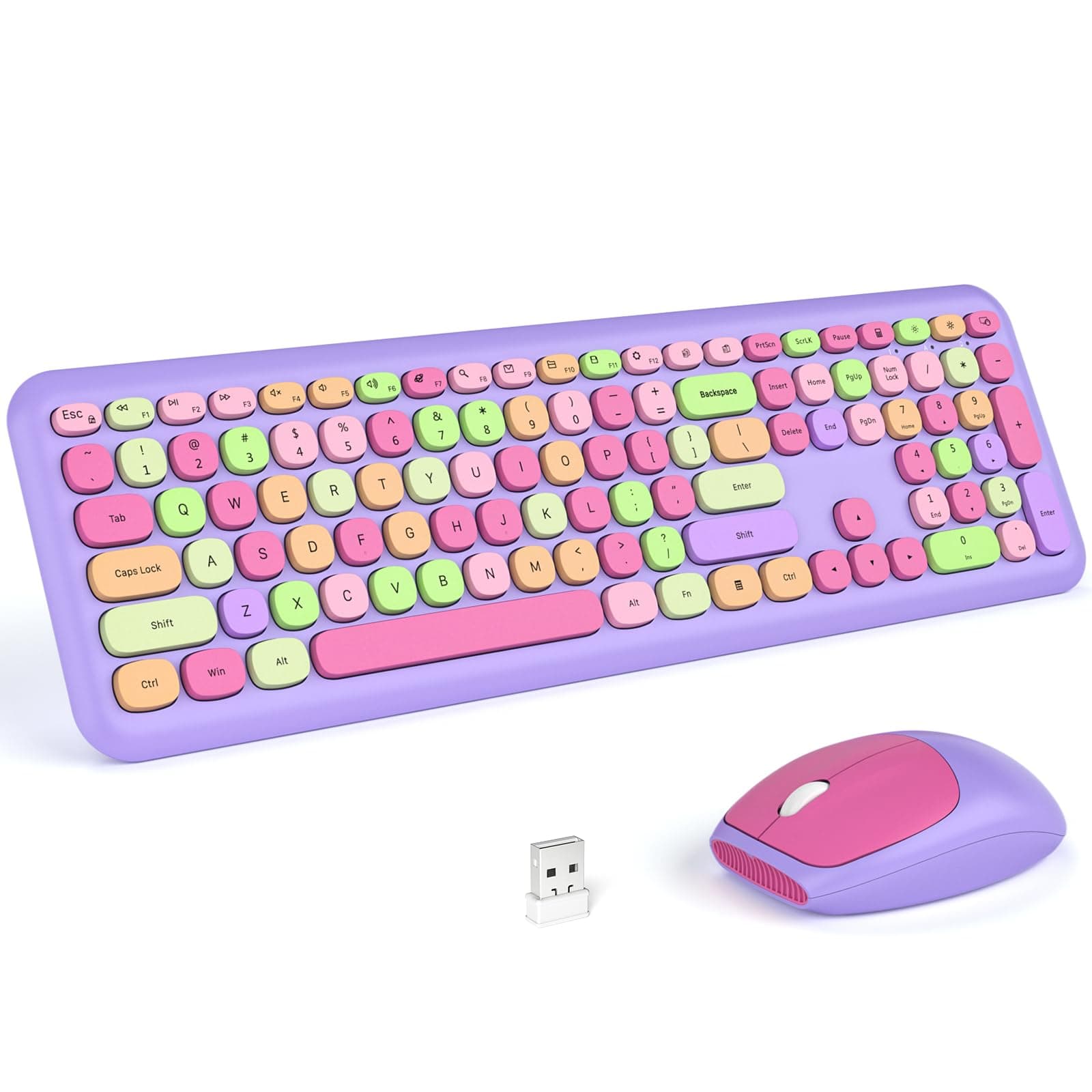 KNOWSQT Wireless Keyboard and Mouse Combo, Pale Purple Full-Sized 2.4G Silent Keycap Colorful Keyboards, USB Dongle Plug Play, Laptop, Windows, PC, Mac, Desktop