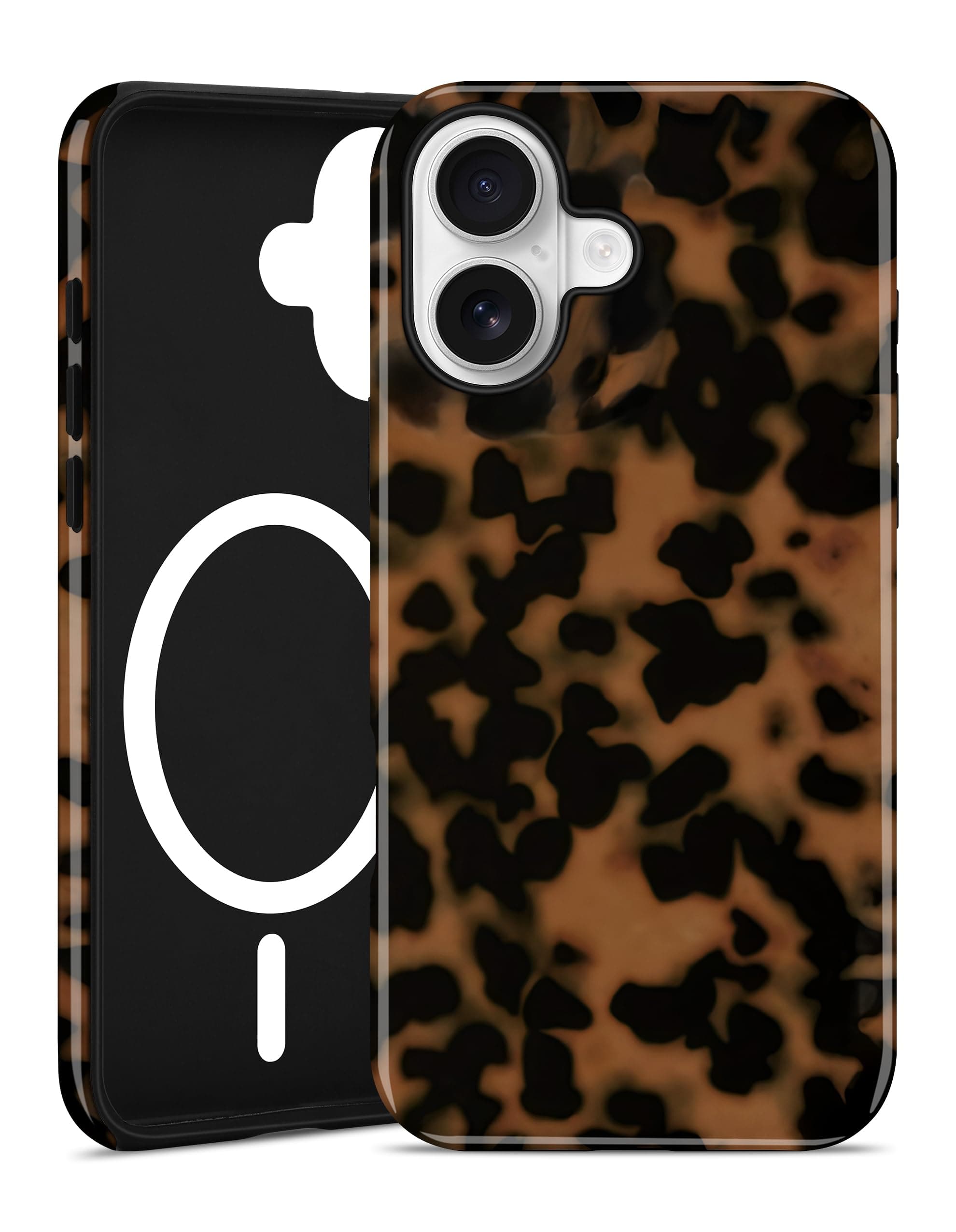 Jusy Magnetic Brown Tortoise Shell Phone Case for iPhone 16 Plus,Black