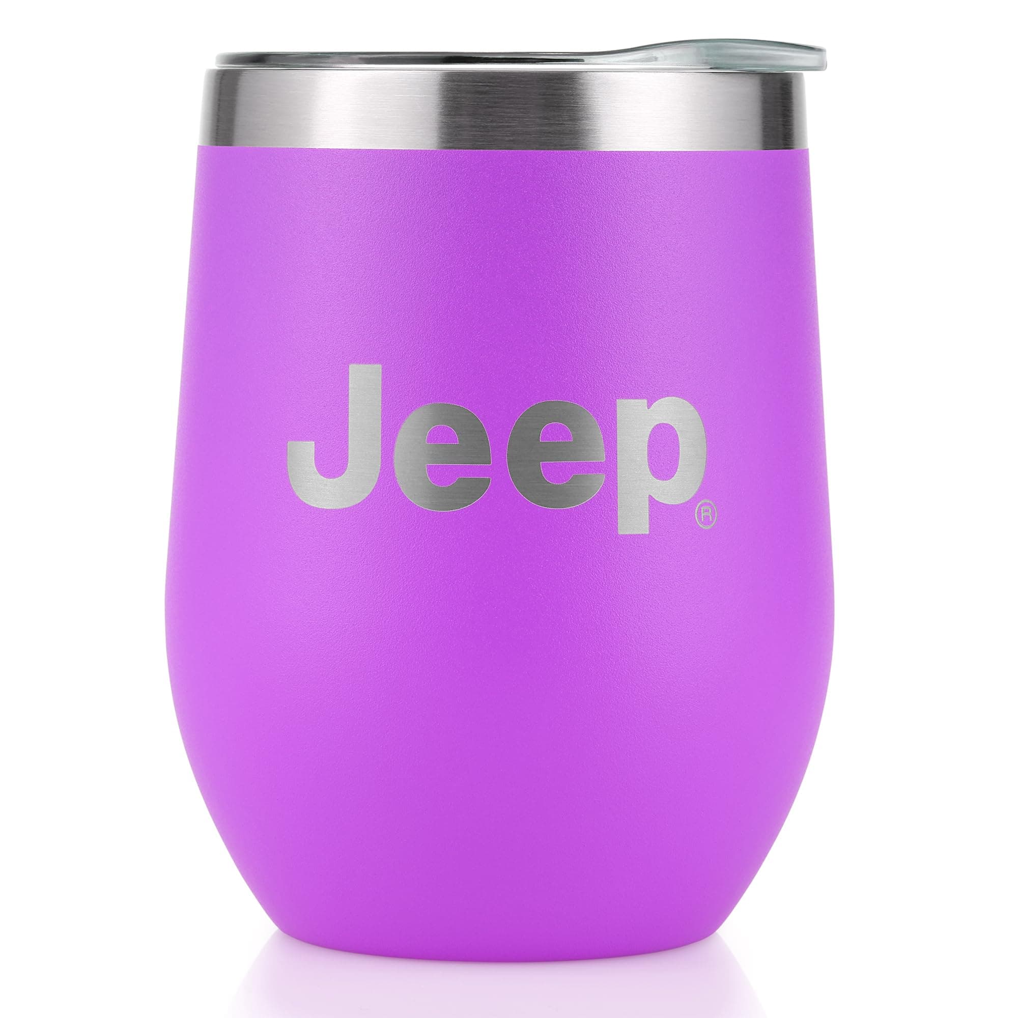 Jeep Insulated Wine Tumbler 12 oz - Double Wall Stainless Steel Thermal Tumbler with Copper Vacuum Insulation, Push-On Lid (Purple)