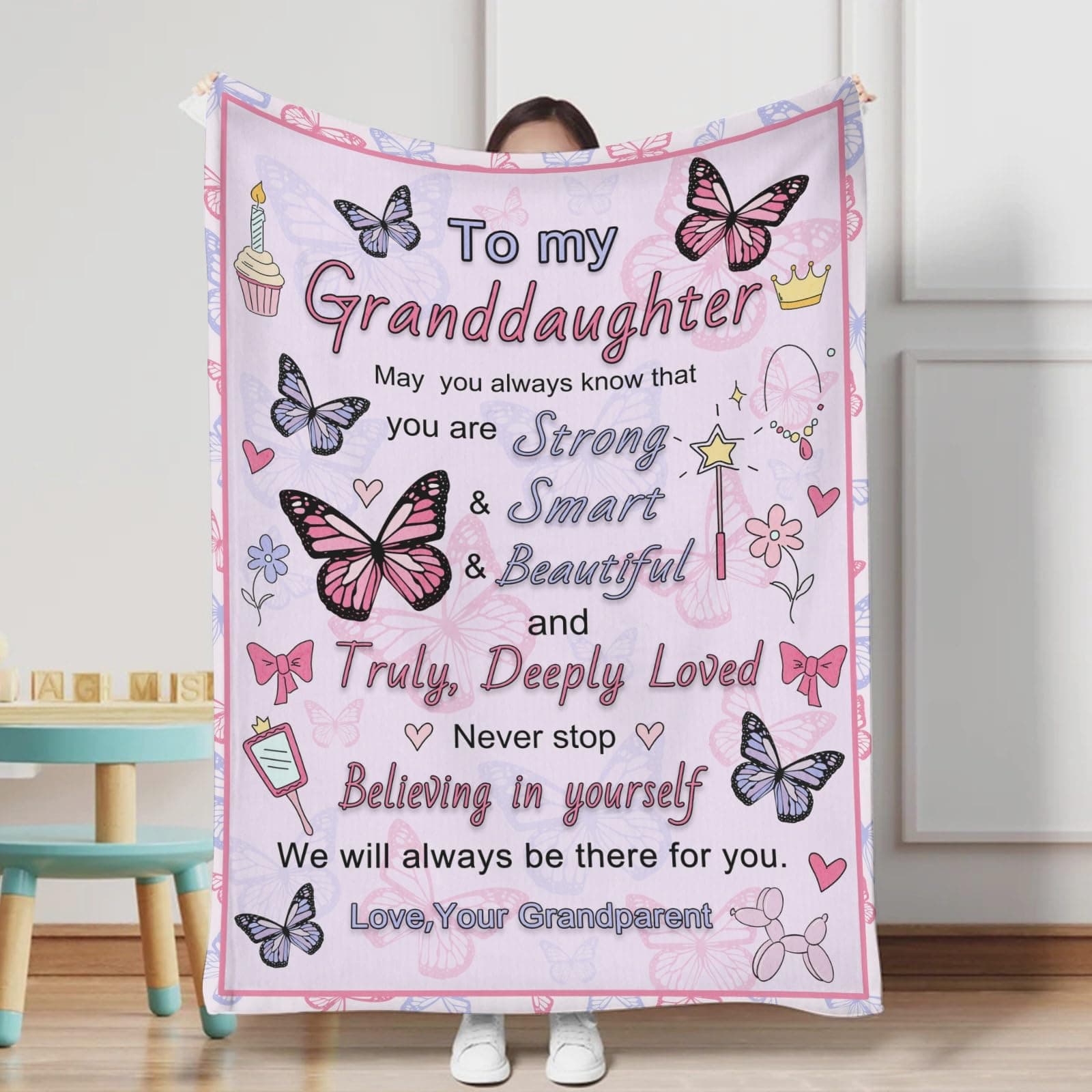 KuphiL10C Granddaughter Nursery Throw Gift Blanket Form Grandma Grandpa, Granddaughter Christmas Birthday Gifts, Girls Swaddle Receiving Bed Blanket for Newborn Toddlers Kids-40x50