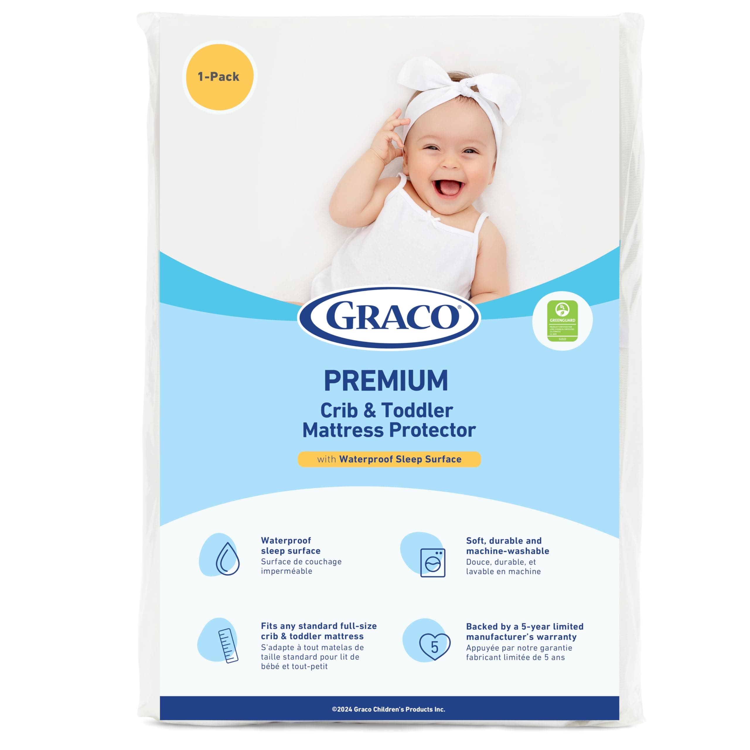 Graco Premium Waterproof Crib and Toddler Mattress Protector, 1 Pack