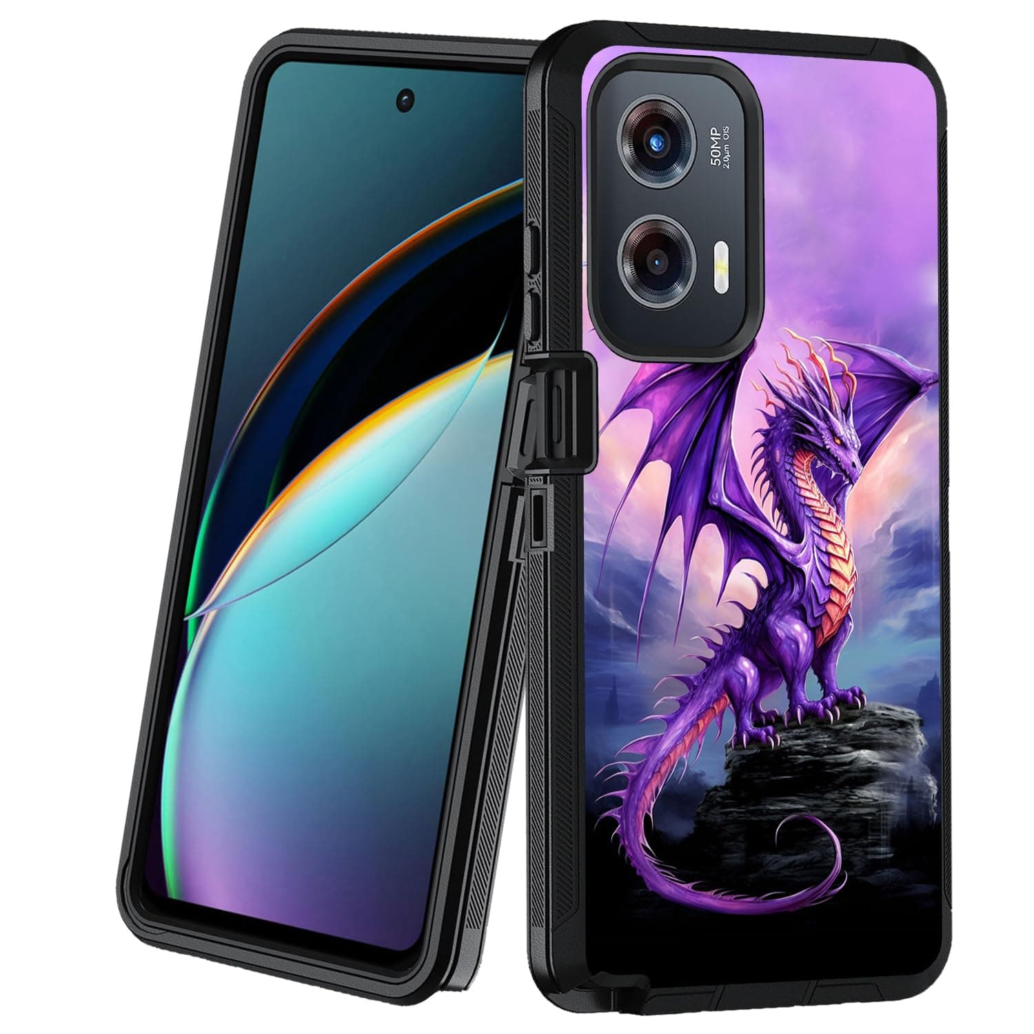 BXIKEOPIU Designed for Moto G Stylus 5G 2024 Case, Heavy Duty 3-Layer Shockproof Dust/Drop Proof Full-Body Rugged Protective Cover for Motorola Moto G Stylus 5G 2024, Purple Dragon