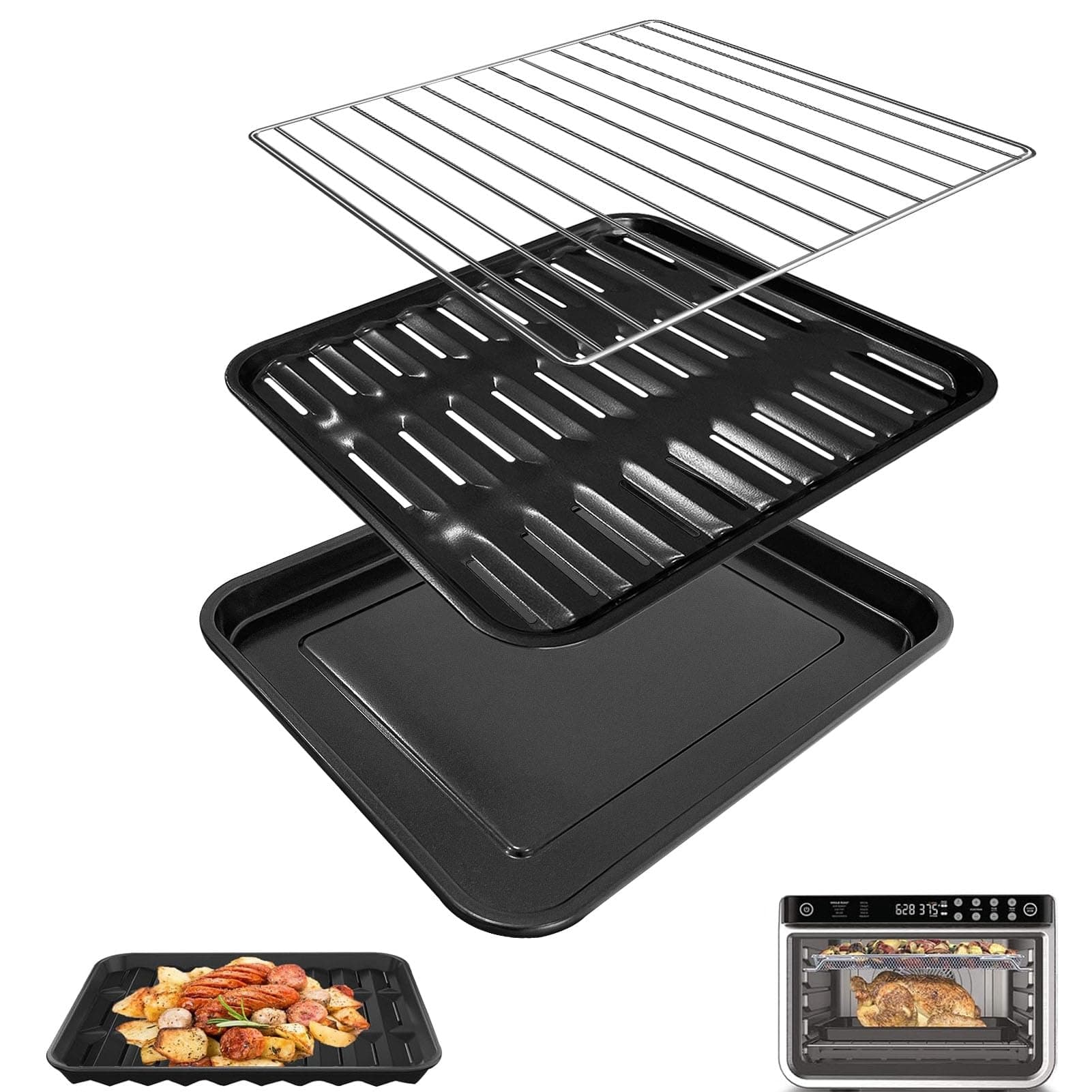 GWY 3PCS Air Fryer Grill Pan Basket Wire Rack Set For Ninja DT201C Foodi 10 in1 XL Pro Air Fry Oven, Air Fryer Grill Plate Crisper Plate Mesh Wire Racks Accessories Replacement Parts