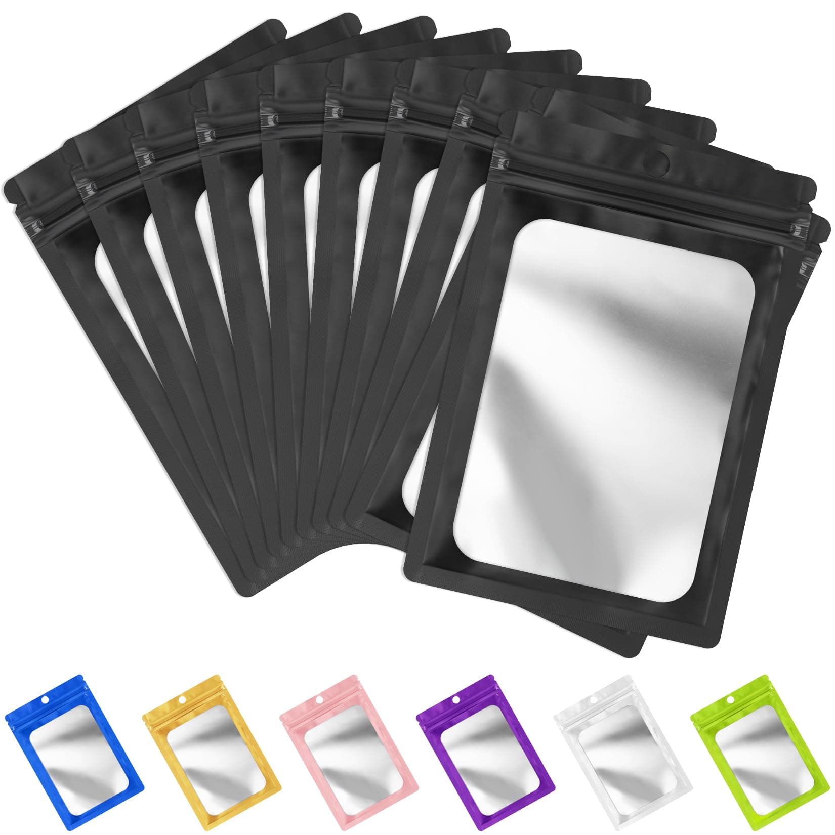 FUNFERY 100 Pack Mylar Resealable Bags, Black Foil Packaging Bags