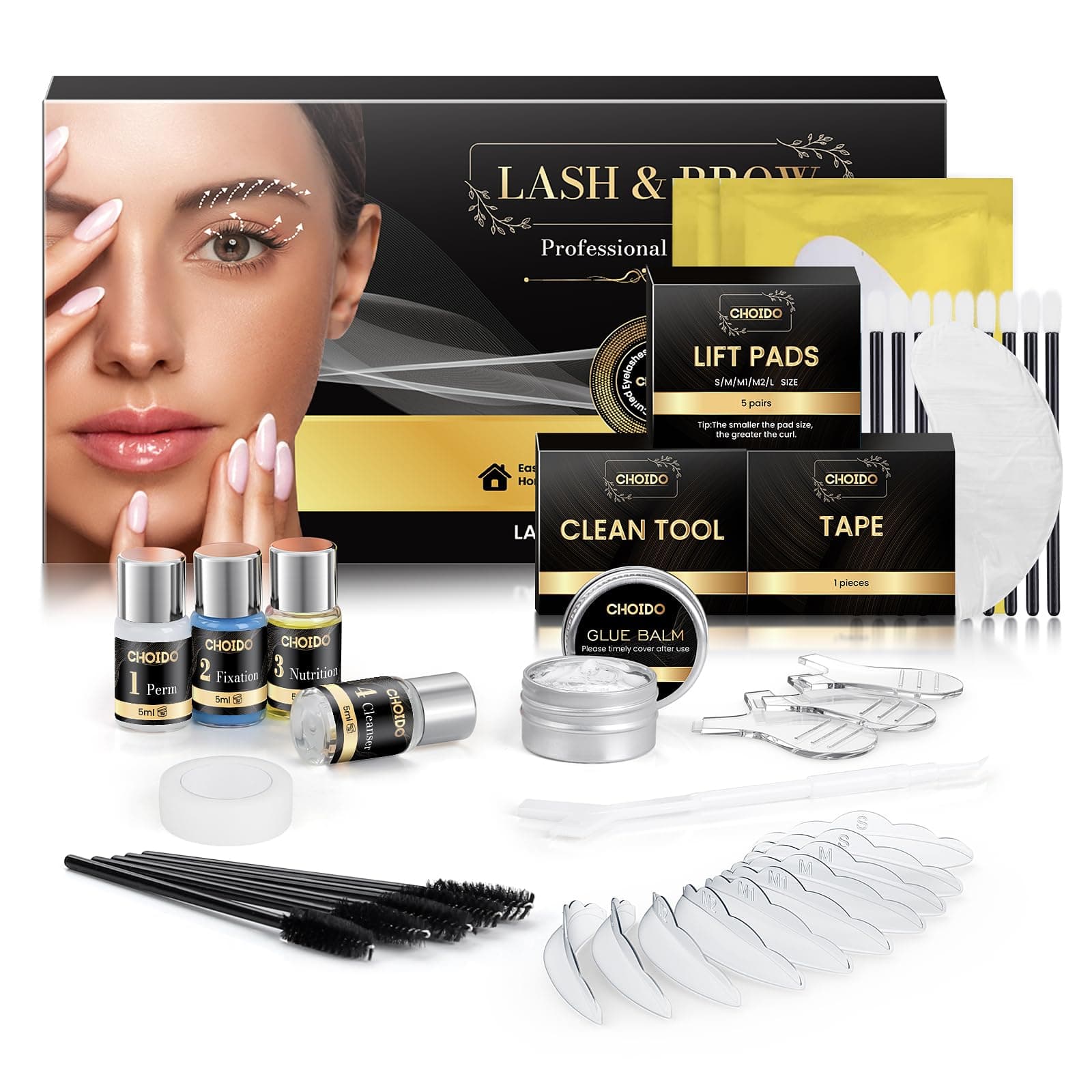Eyelash Perm Kit, Lash Lift Kit, Eyebrow Lamination Set, Curling Lash Extension & Eyebrow Lift, Suitable for Salon & Home Use, Lasts For 6-8 Weeks (Black)