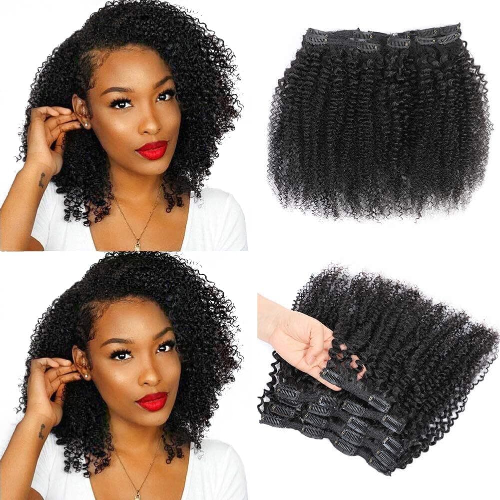 Urbeauty Kinkys curly clip in hair Extensions for Black Women Human Hair Triple Weft 18 inch 3C/4A African American Curly Clip in Human Hair Extensions (#1B Natural Black,10Pcs/120g)