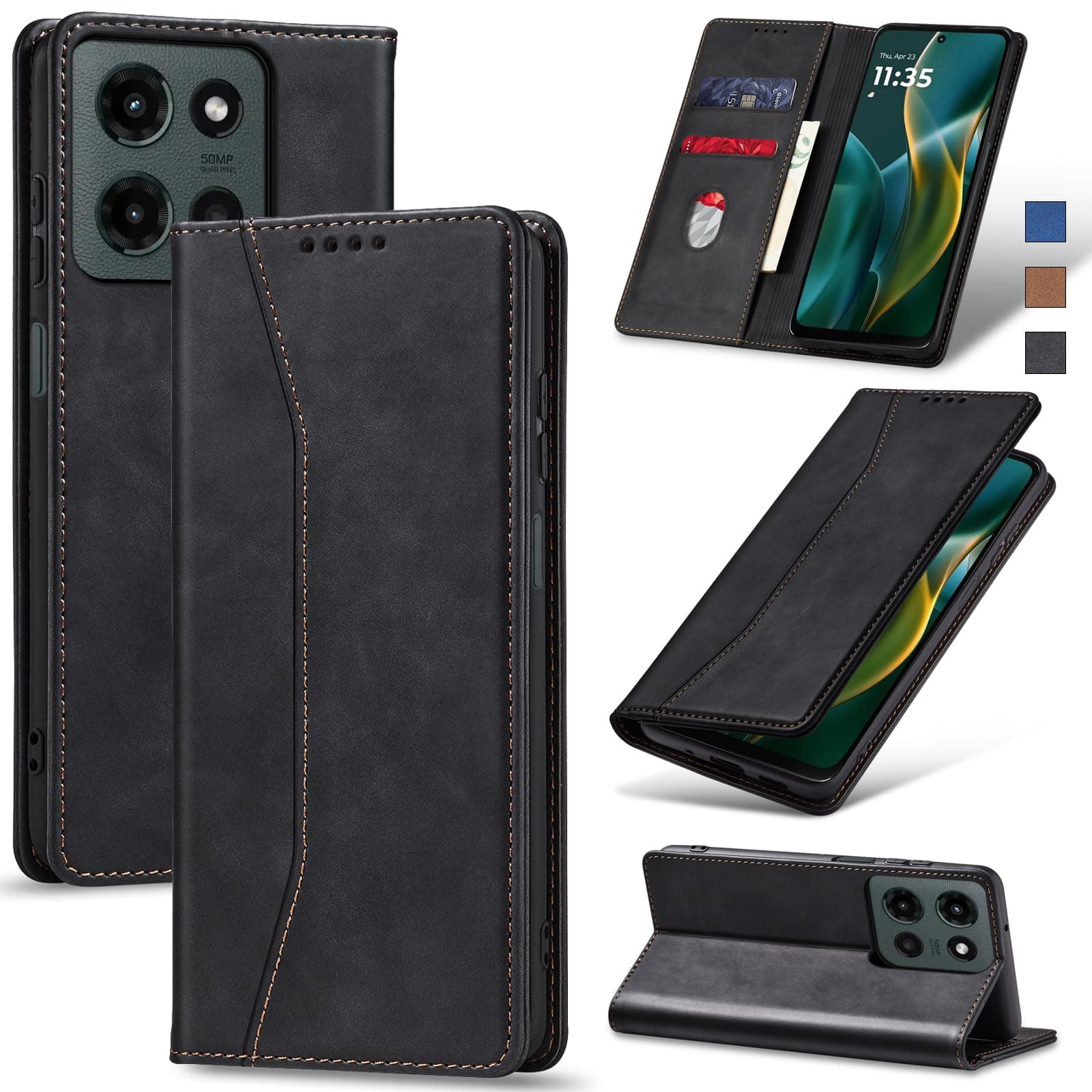 Jasonyu Flip Wallet Case for Moto G 5G (2025),Black