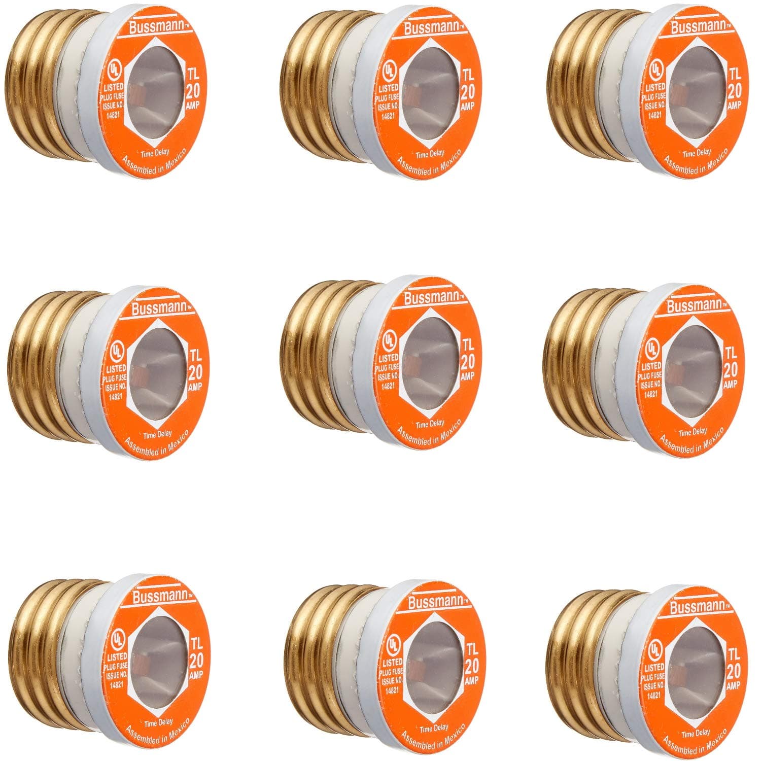 Bussmann Bp/Tl-20 20 Amp Time Delay, Loaded Link Edison Base Fuse Plug, 125V Ul Listed Carded, 3 Blister Pack of 3 Fuses (9 Fuses Total)