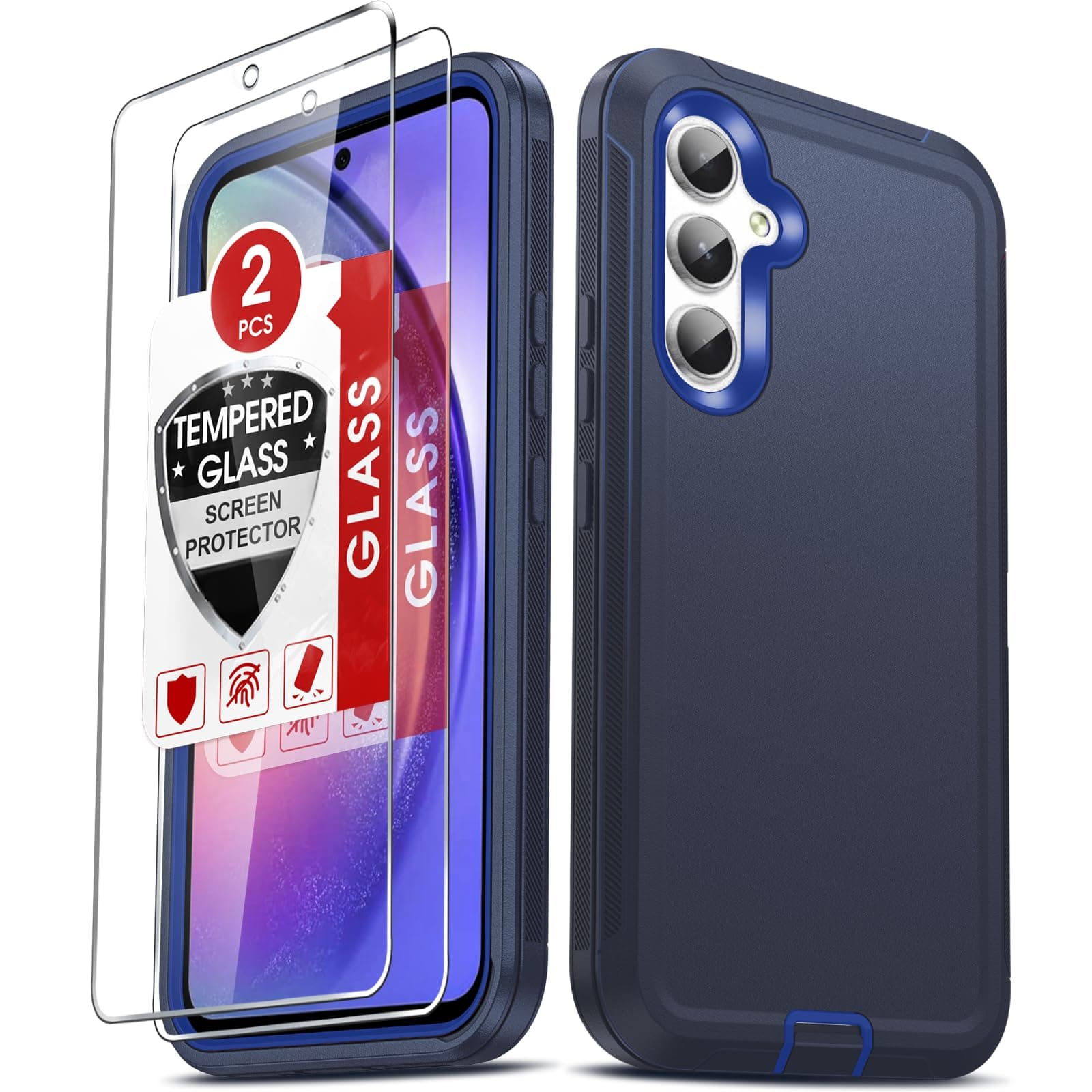 LeYi Compatible for Galaxy A54 5G Case: with 2 PCS Screen Protector, Heavy Duty 3 in 1 Samsung Galaxy A54 5G Cover, Military Grade Shockproof Phone Funda for Samsung A54 (Blue)