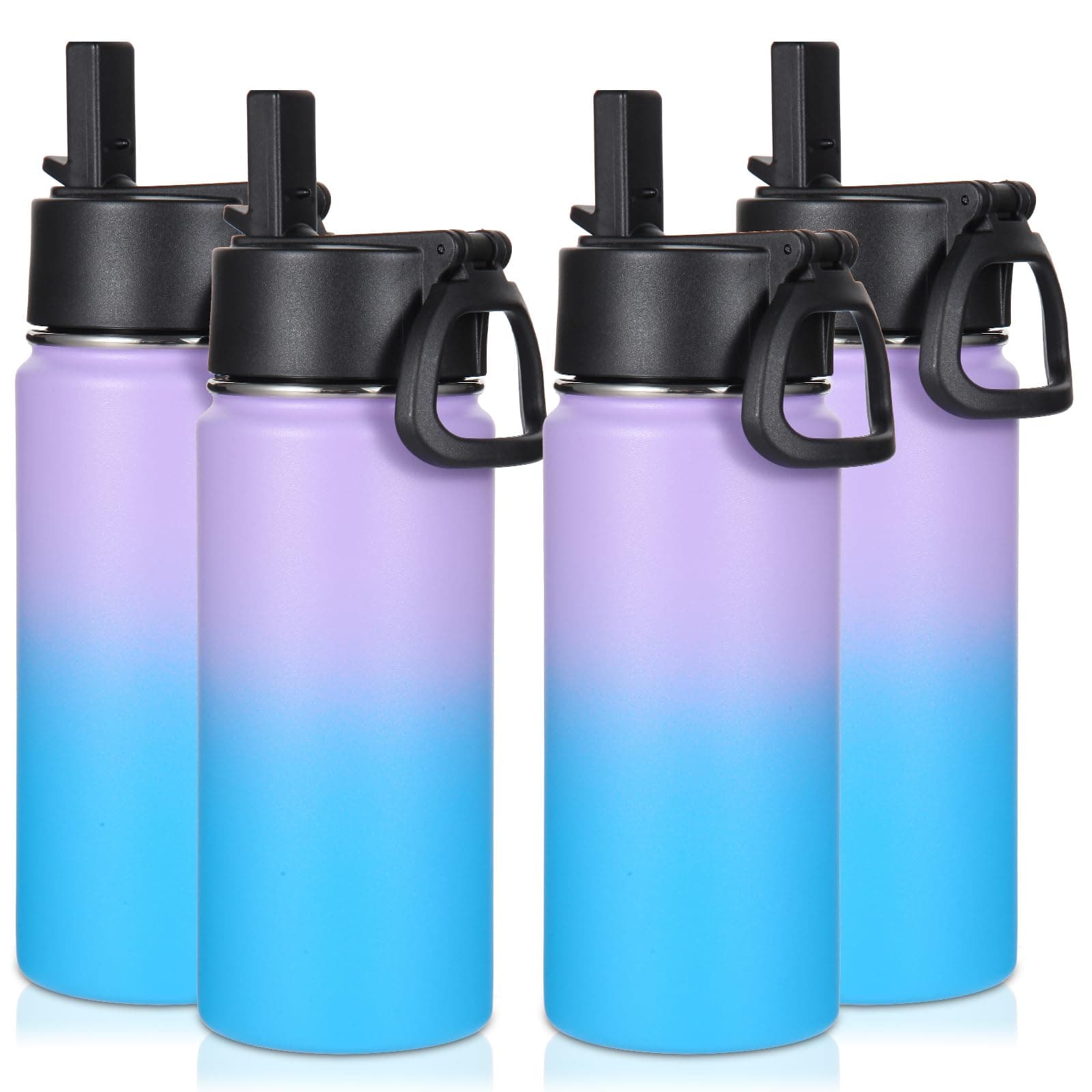 Volhoply 16 OZ Kids Water Bottle Bulk 4 Pack,Insulated Sports Bottles with Straw Lid,Stainless Steel Bottle with Handle Keep Cold,Double Wall Vacuum Cups for School,Girl(Lavender Blue,Set of 4)