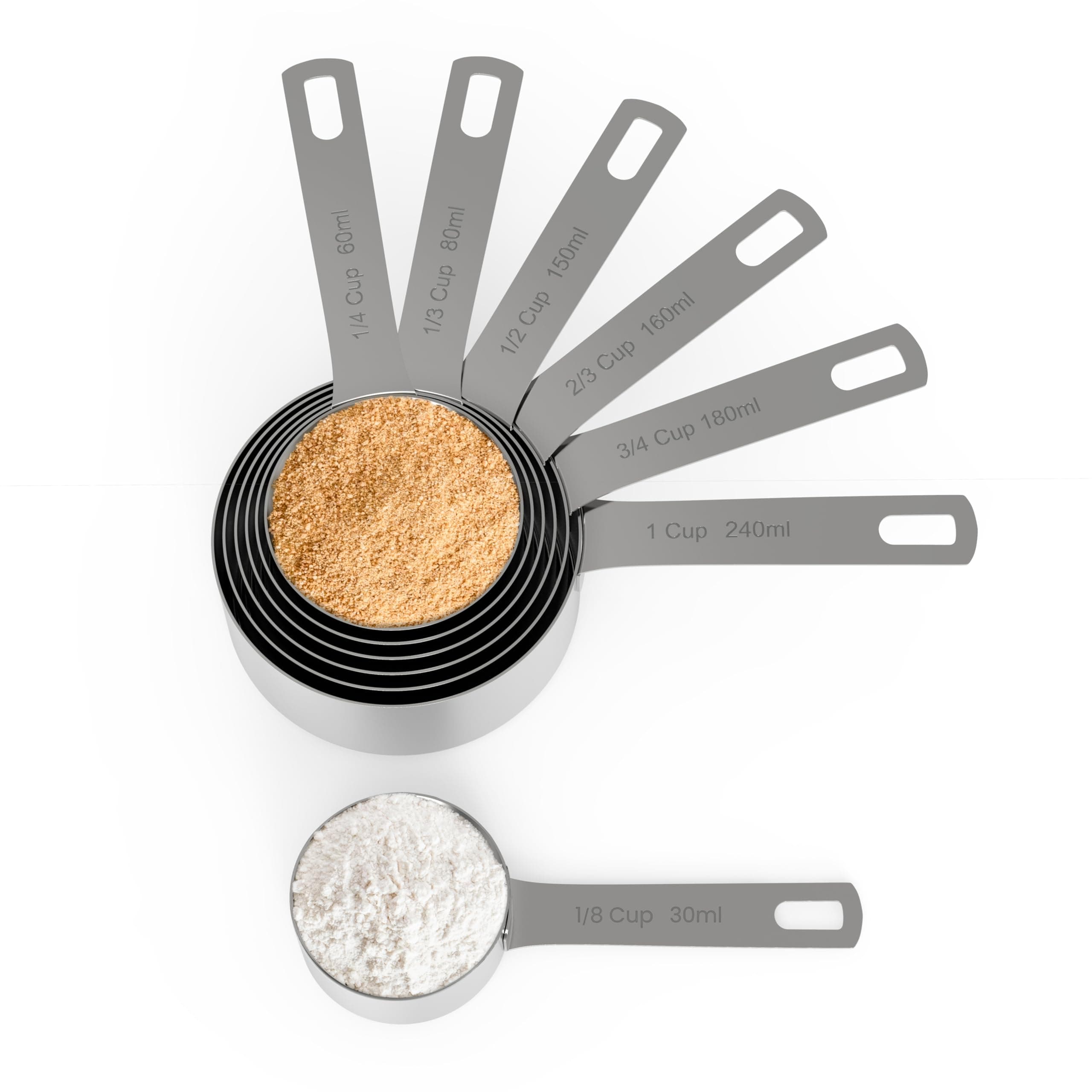 Chef Pomodoro Stainless Steel Measuring Cups, 7pc, Nested & Stackable