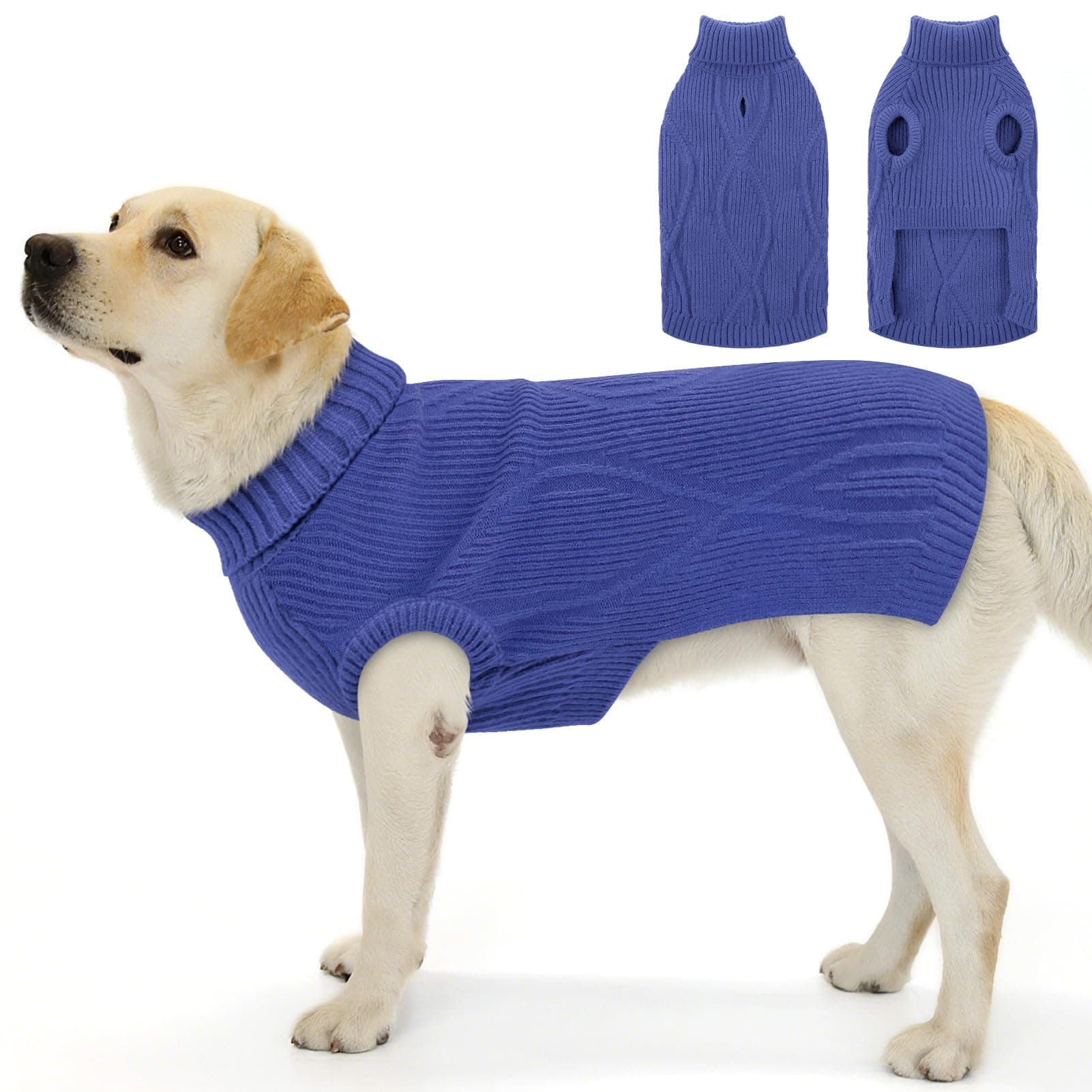 PUZAUKAL Dog Sweater Pullover, Cable Knit Dog Christmas Sweater, Dogs Sweaters for Small Medium Large Dogs with Harness Hole,Puppy Sweaters Boy Or Girl(Blue,XXL)