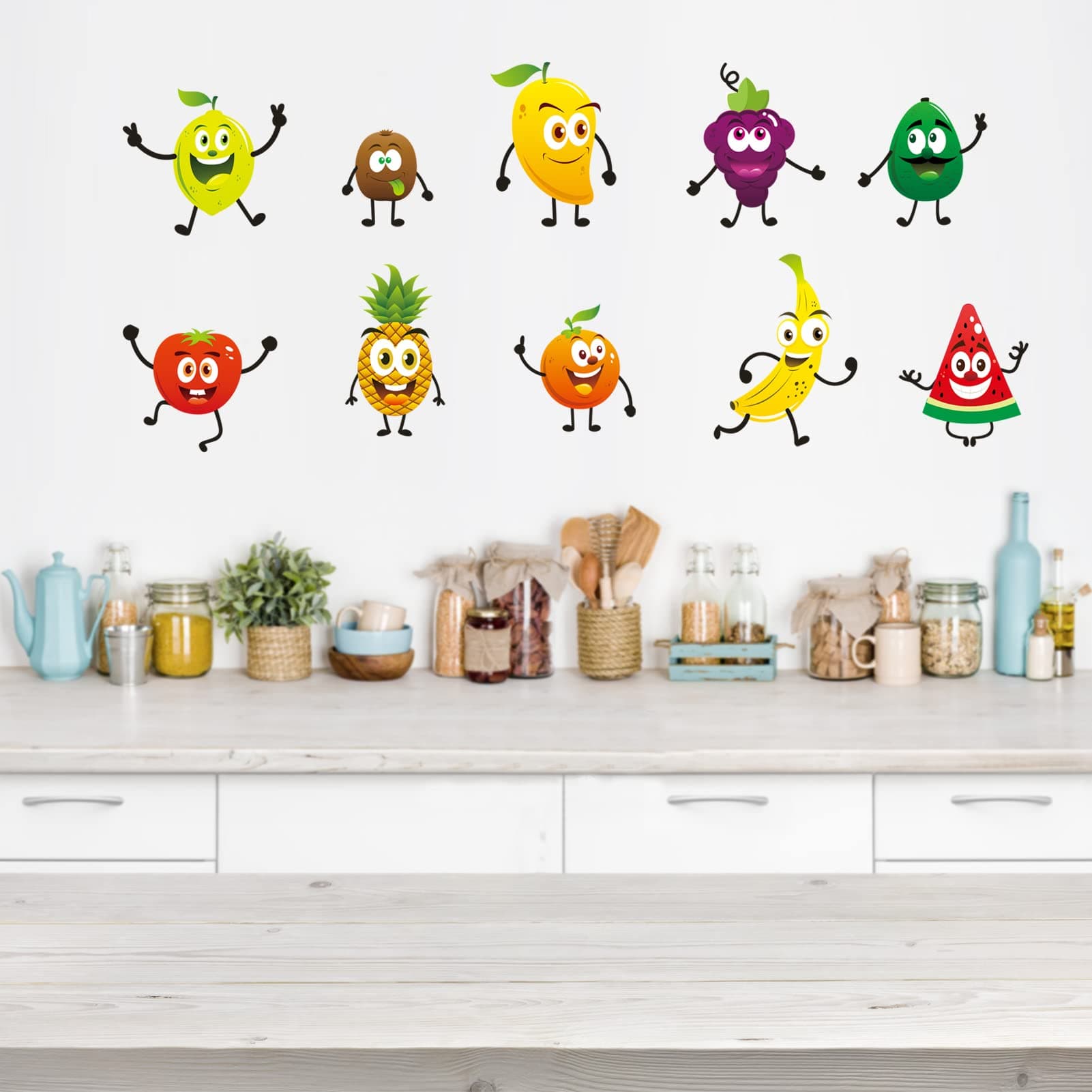 Amimagen Kitchen Fruit Wall Stickers - Cartoon Wall Decals - Kitchen Cupboard Fridge Dining Room Cabinet Restaurant Home Wall Decor