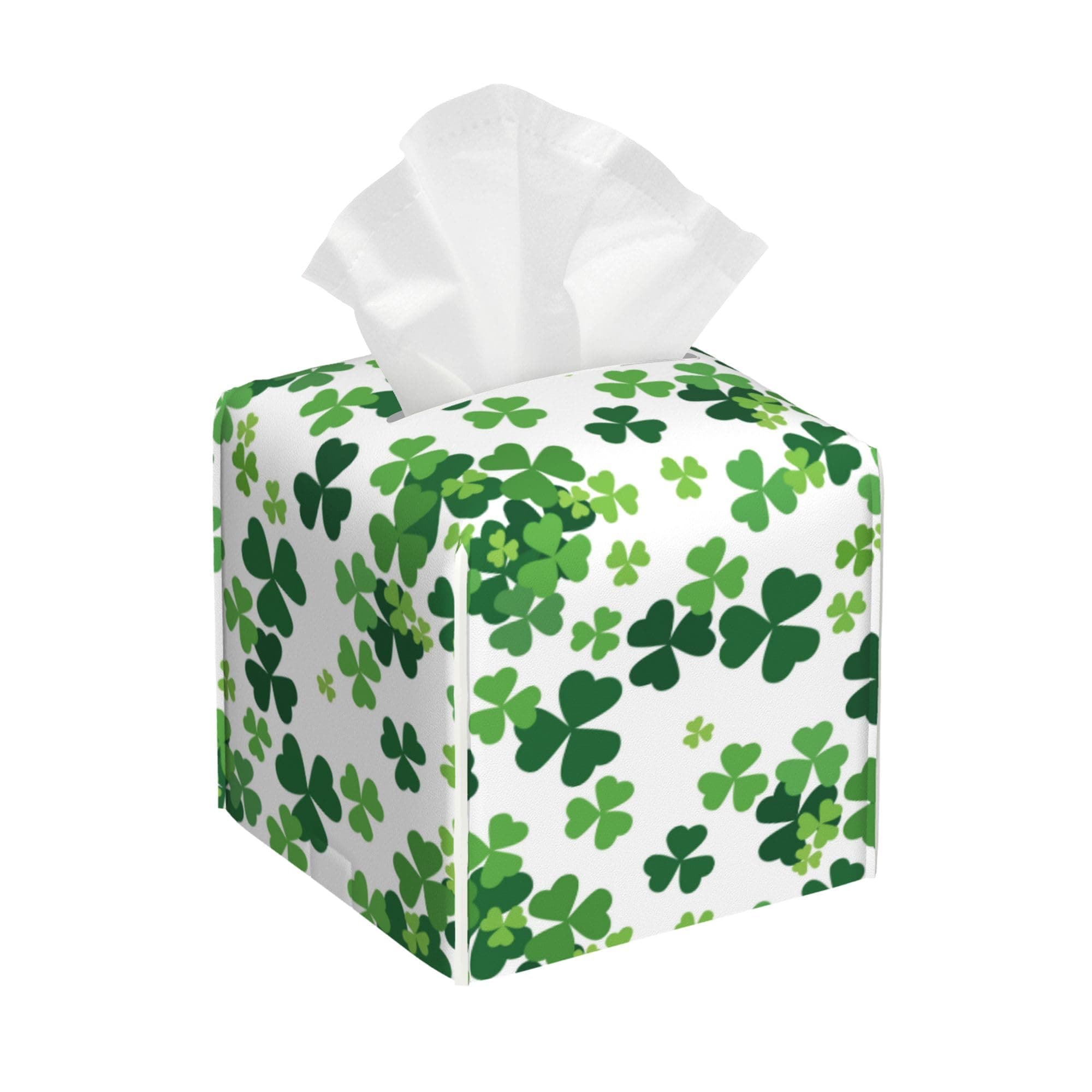 QCBBIRC Tissue Box Cover Square, Leather Tissue Box Holder Decorative Organizer for Bathroom, Home Office Car Decor St Patrick's Day Shamrock Color4