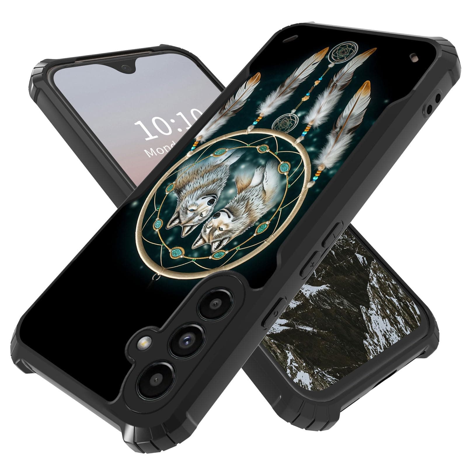 Qindaiwen for Samsung Galaxy A14 5G Case, Shockproof Rugged with Acrylic Hard Back, Military Grade Shockproof Slim Protective Phone Case for Samsung Galaxy A14, Twin Wolf Deamcatcher
