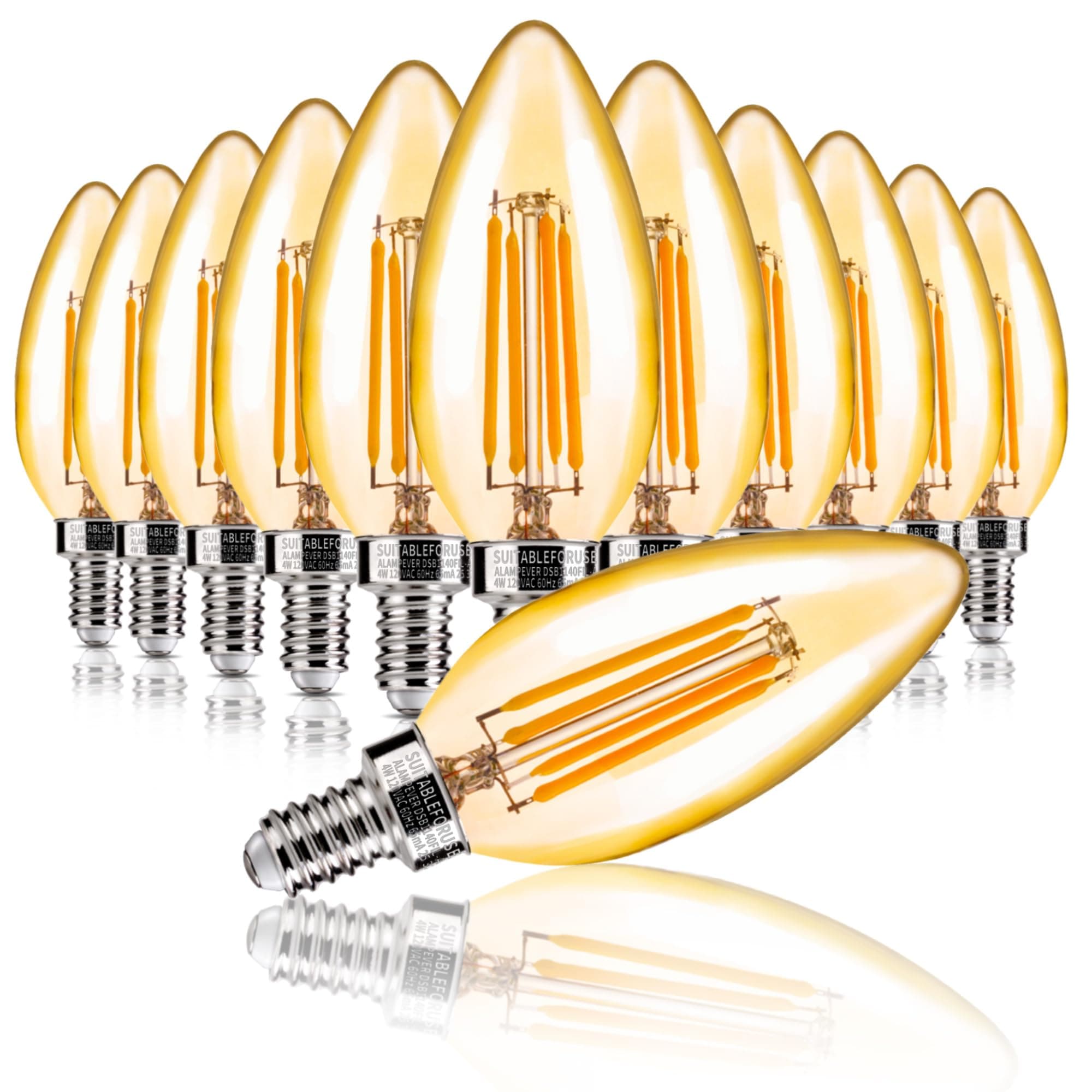 ALAMPEVER 12 Pack Dimmable LED Candelabra Light Bulbs, 4W (40W Equivlant), 330LM, Amber Glass E12 LED Bulb, B11 Type, 2200K Warm White, Perfect for Chandeliers, Wall Sconces, Decorative Lamps
