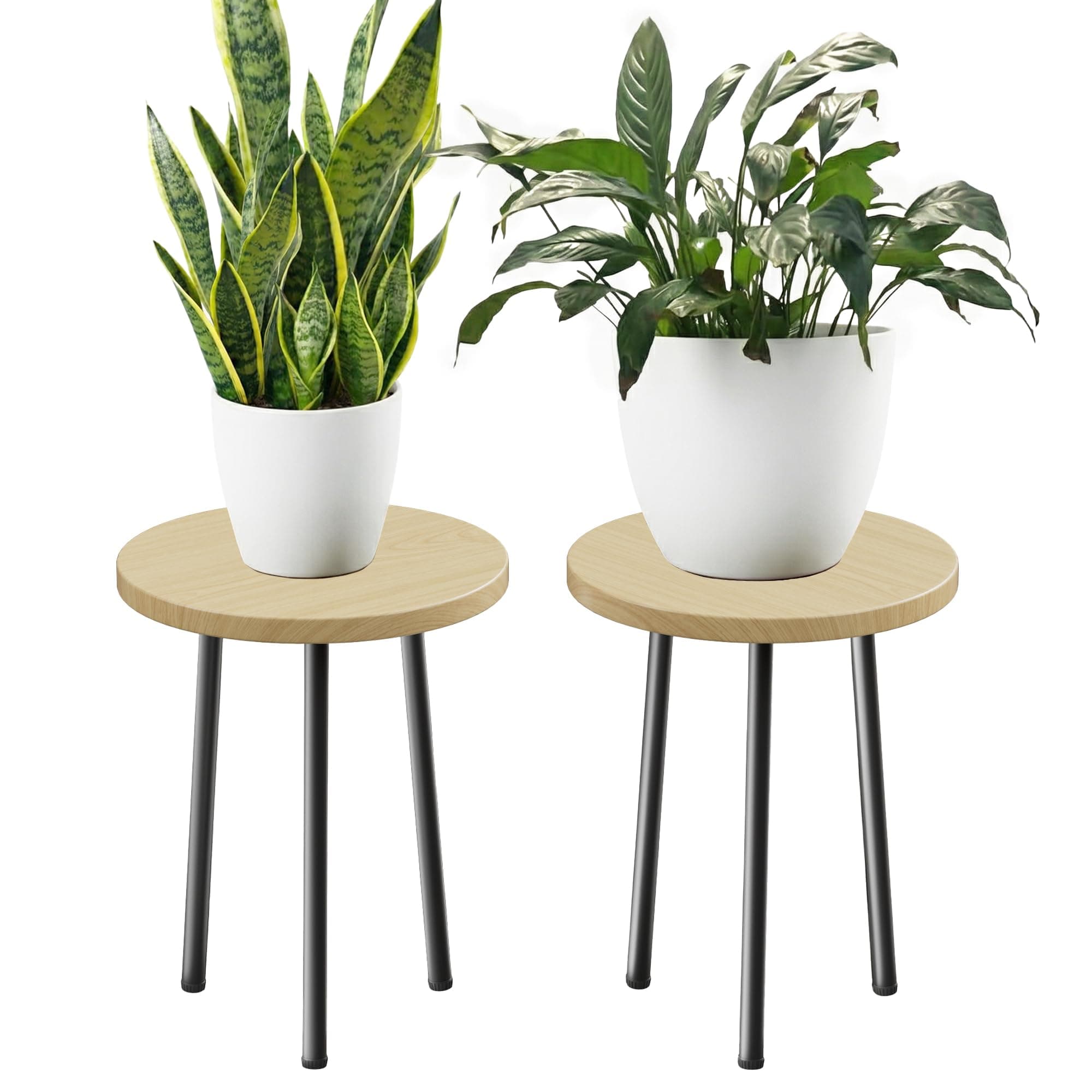 Plant Stand Indoor 2 Pack: Plant Table 14'' Wooden & Metel Plants Stool
