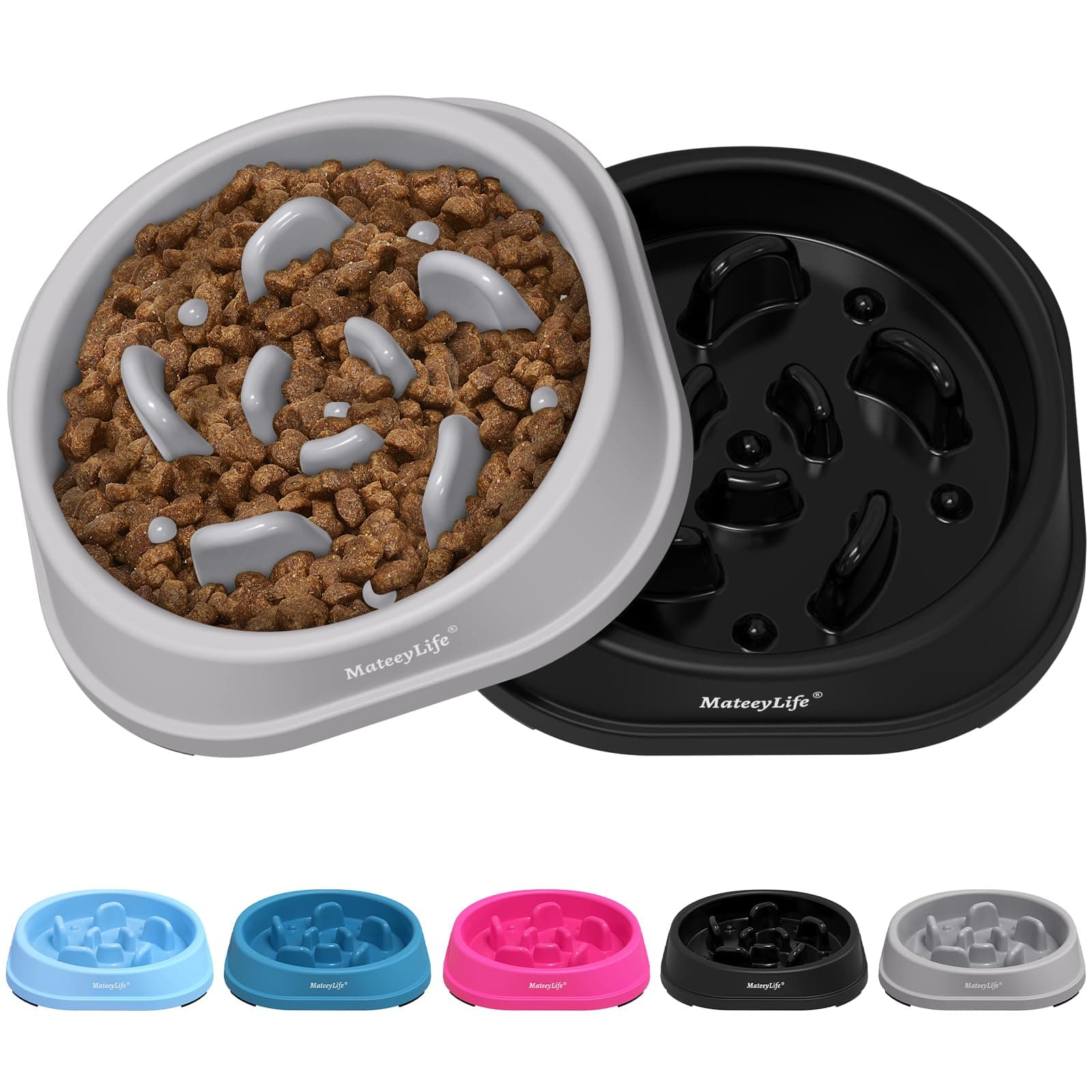 MateeyLife 1 Cup Interactive Dog Puzzle Bowl Slow Down Eating Dishes GrayBlack