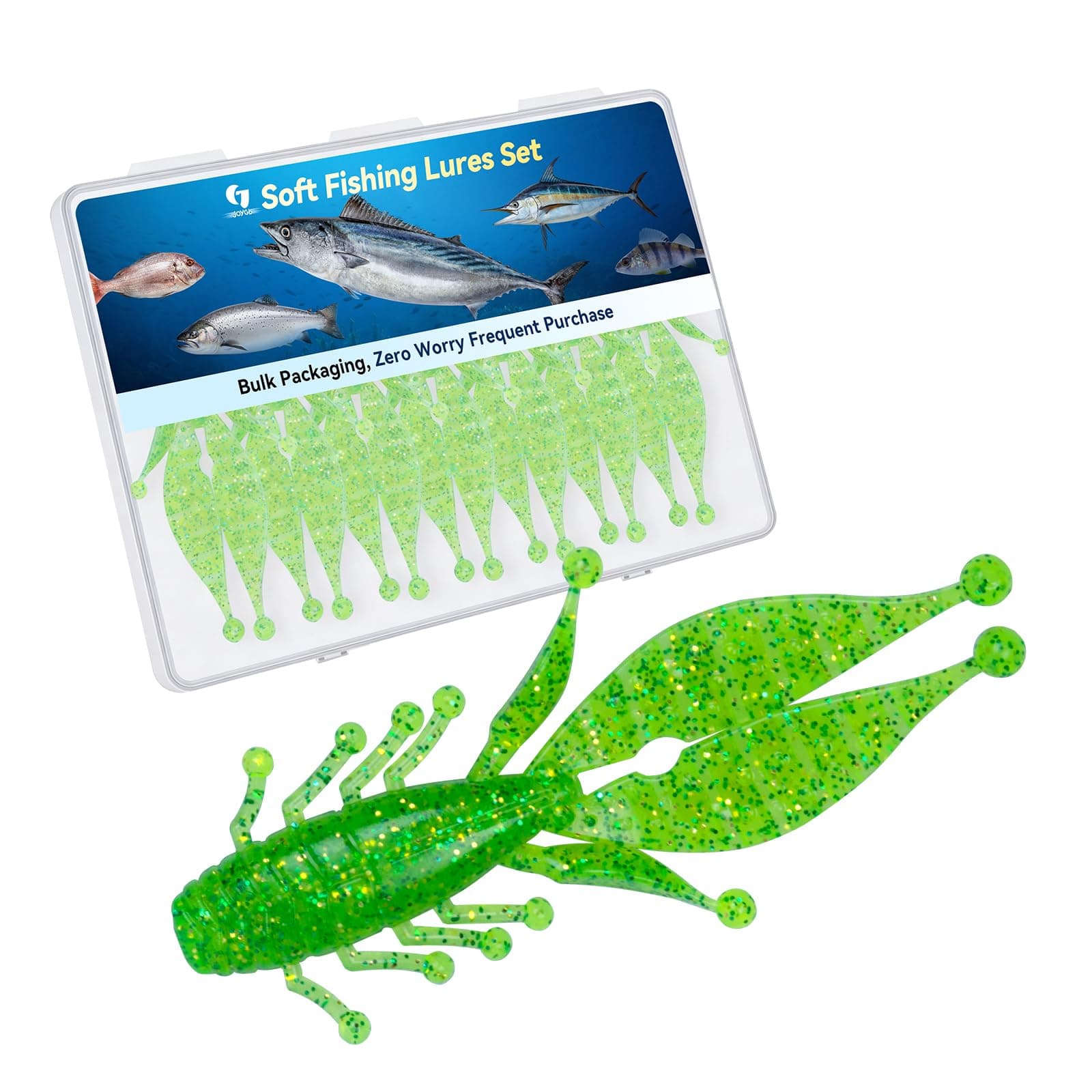 JOYGb 7 PCS 3.5" Soft Plastic Fishing Lures Kit - Bionics-designed Creature Baits Weedless Topwater Bass Baits with Salt-Infused TPE & Glitter Flash for Heavy Cover, Lily Pads - Freshwater & Saltwater
