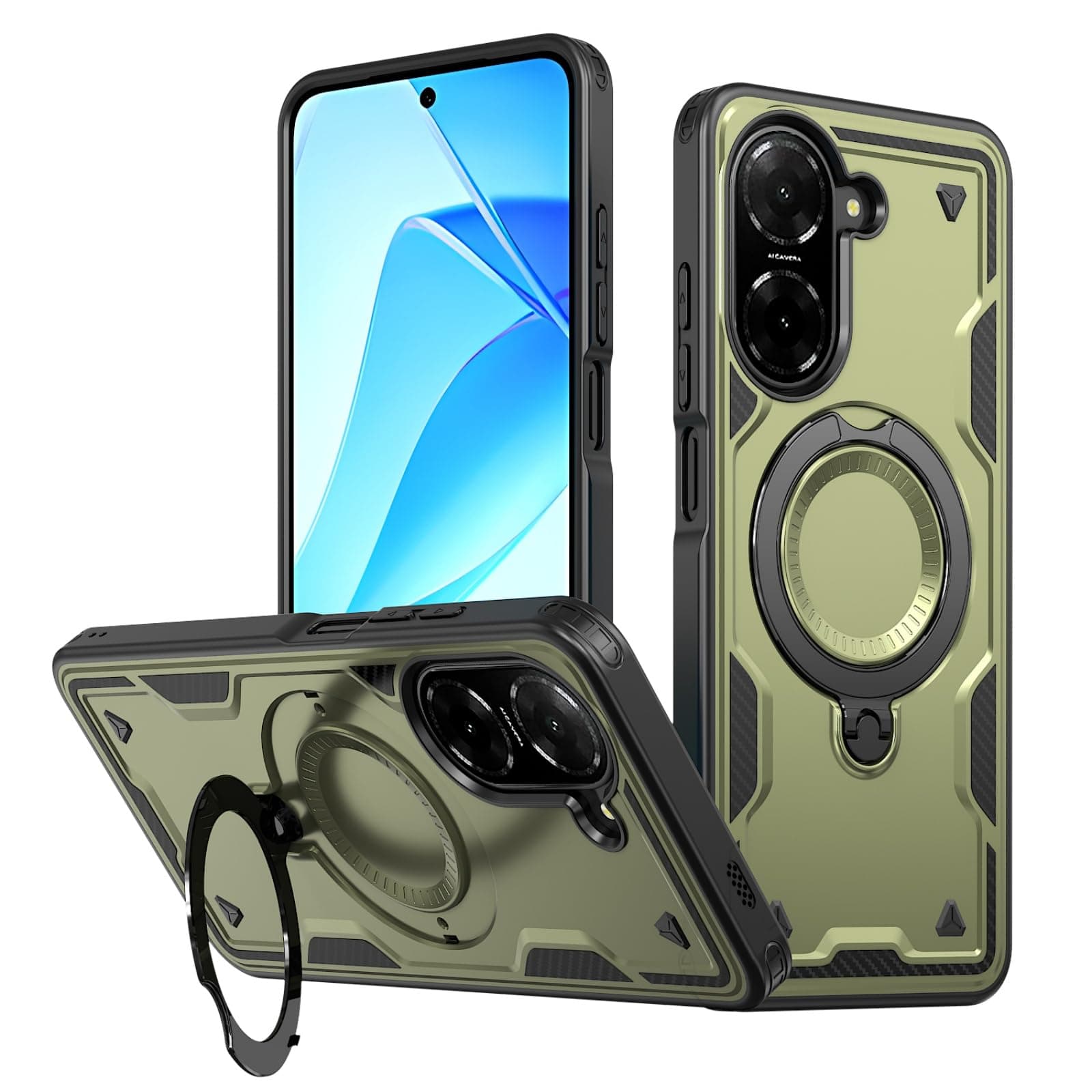 MRRSIWEI Magnetic Case for Xiaomi Redmi A5 4G / Poco C71,Military Grade Protection Heavy Duty Shockproof with Rotating Ring Kickstand Case Cover for Xiaomi Redmi A5 4G.Shell Green