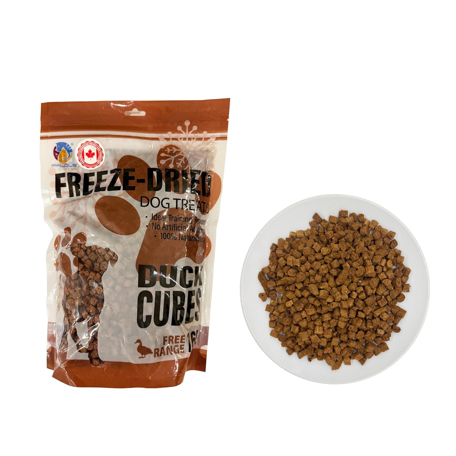 MYLOVE Freeze-Dried Dog & Cat Treats (454g, Duck Recipe) Human Grade Pet Treats, 100% Natural, Raw-Inspired, Small, Medium & Large Dogs and Cats, Made with Duck, Cod, Oats, and Pineapple Fibre.