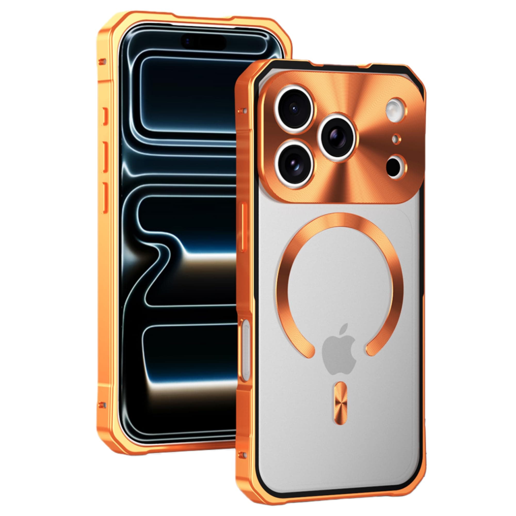 Yuanqichuanglian for iPhone 17 Pro Max Magnetic Aluminum Alloy Case,6.9" Frosted Translucent Cover,Sliding Magnetic Back Cover Protective Case,Rugged Shockproof Protective Cell Cover,Metal Orange