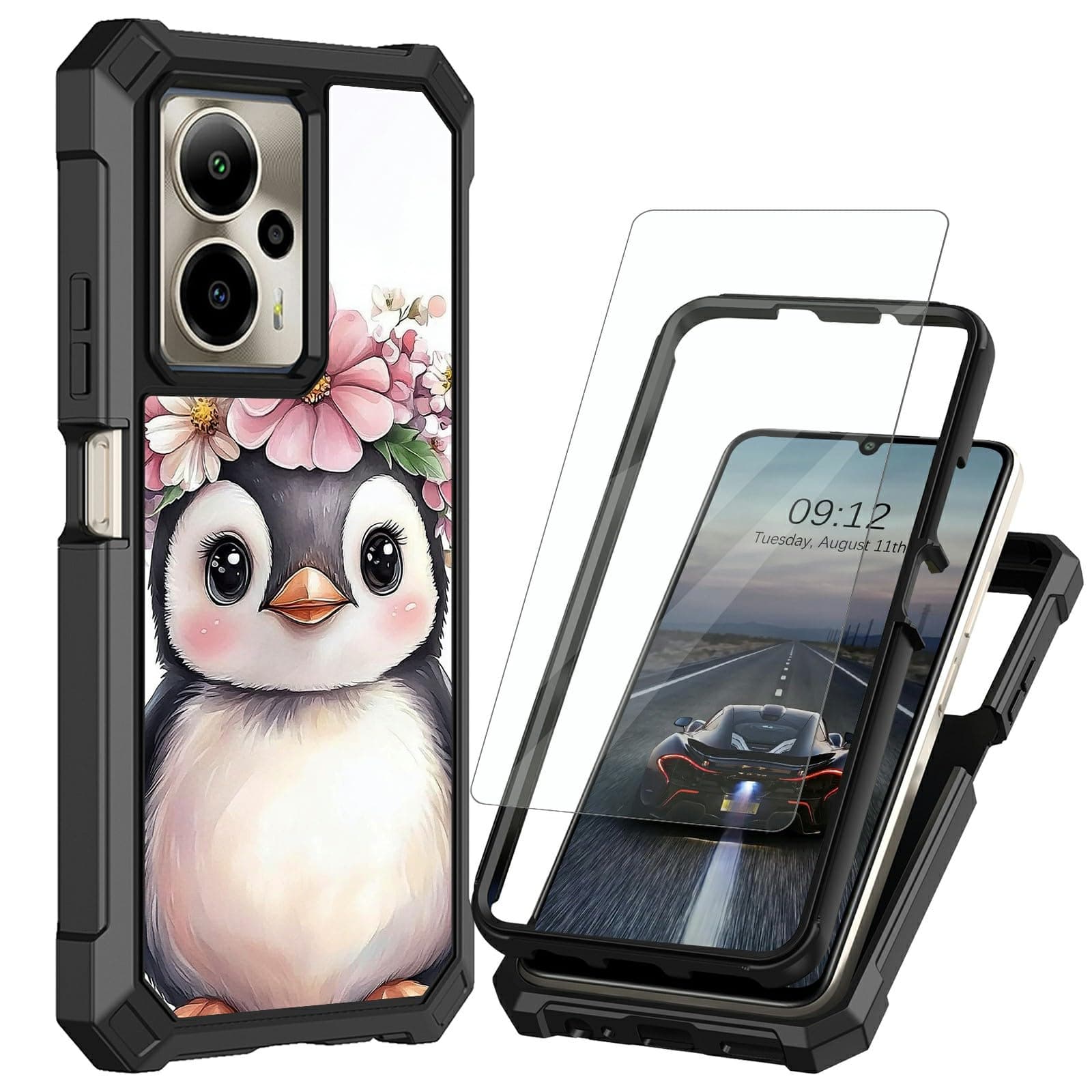 BEOTIWAD Case for Cricket Outlast 5G 2024/for ATT Motivate Pro 6.72" with Screen Protector,Dual Layer Heavy Duty Hard PC+Soft TPU Shockproof Protection Cover,Cute Penguin