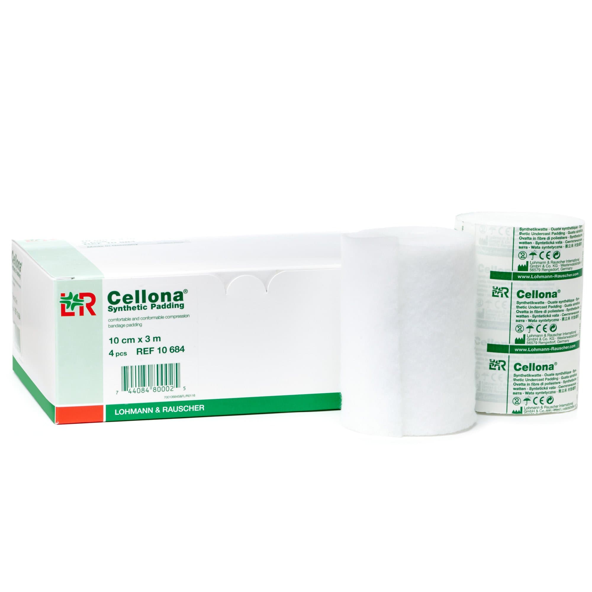 Lohmann & Rauscher Cellona Padding, 10cm x 3m, Box of 50 Rolls, Moisture Resistant Synthetic Padding for Pressuring Distribution and Wound Dressing, Easy to Tear Padding for Comfortable Patient Care