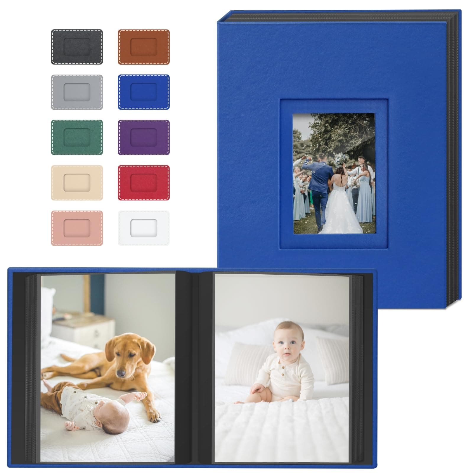 Popotop Photo Album 4x6 100 Pockets with Leather Hardcover Cover, Small Photo Album Holder Book with 50Pcs Pages for Family Travel Wedding Baby Gifts
