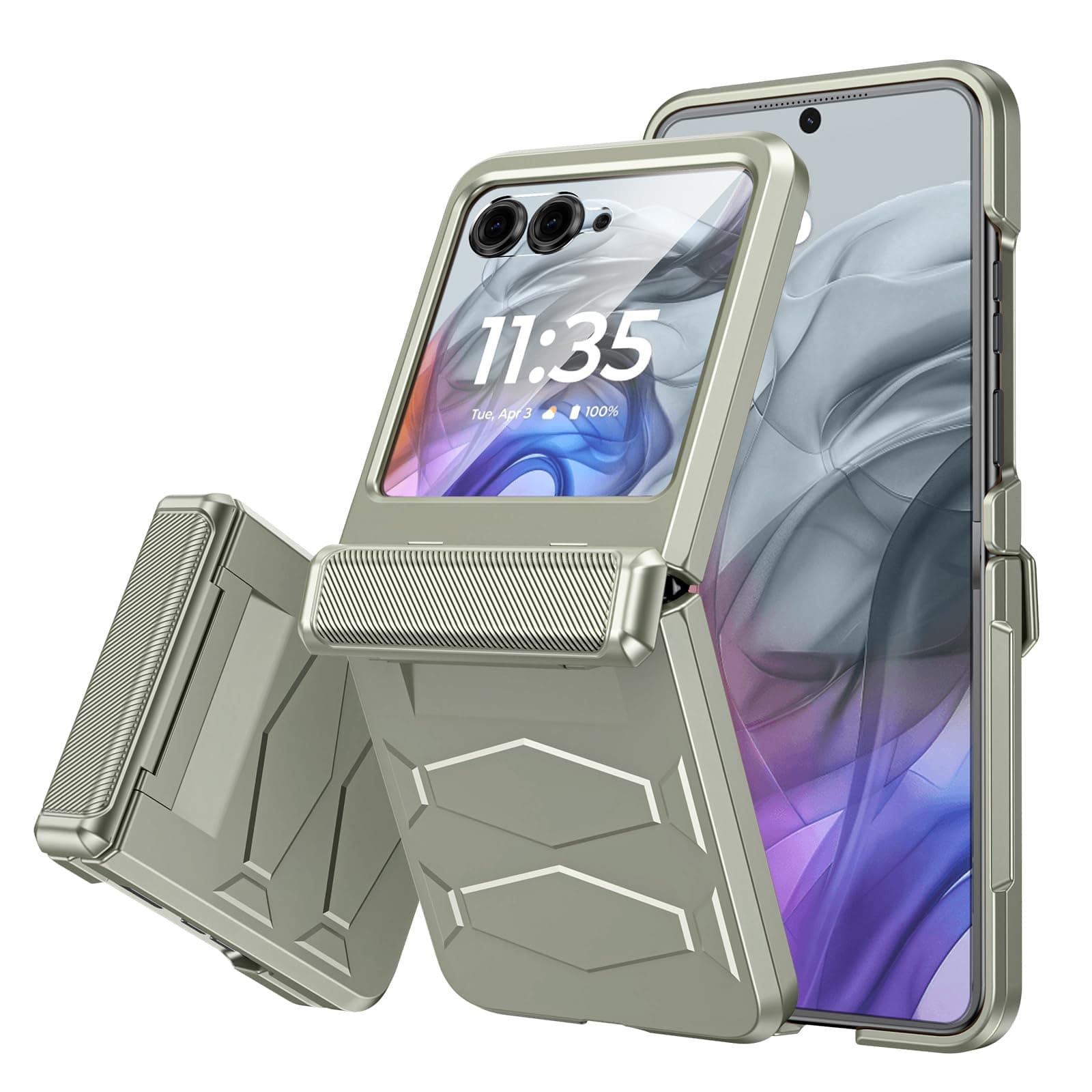 Vizvera for Motorola Razr 2024 Case with Hinge Cover, Built-in Screen Protector Shockproof All-Inclusive Smartphone Cover Wireless Charging for Motorola Razr 2024(Natural Titanium)